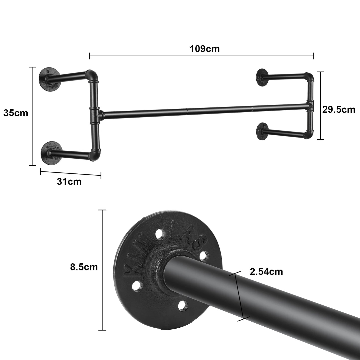 Wall Mounted Industrial Pipe Clothes Rack With Detachable Bar