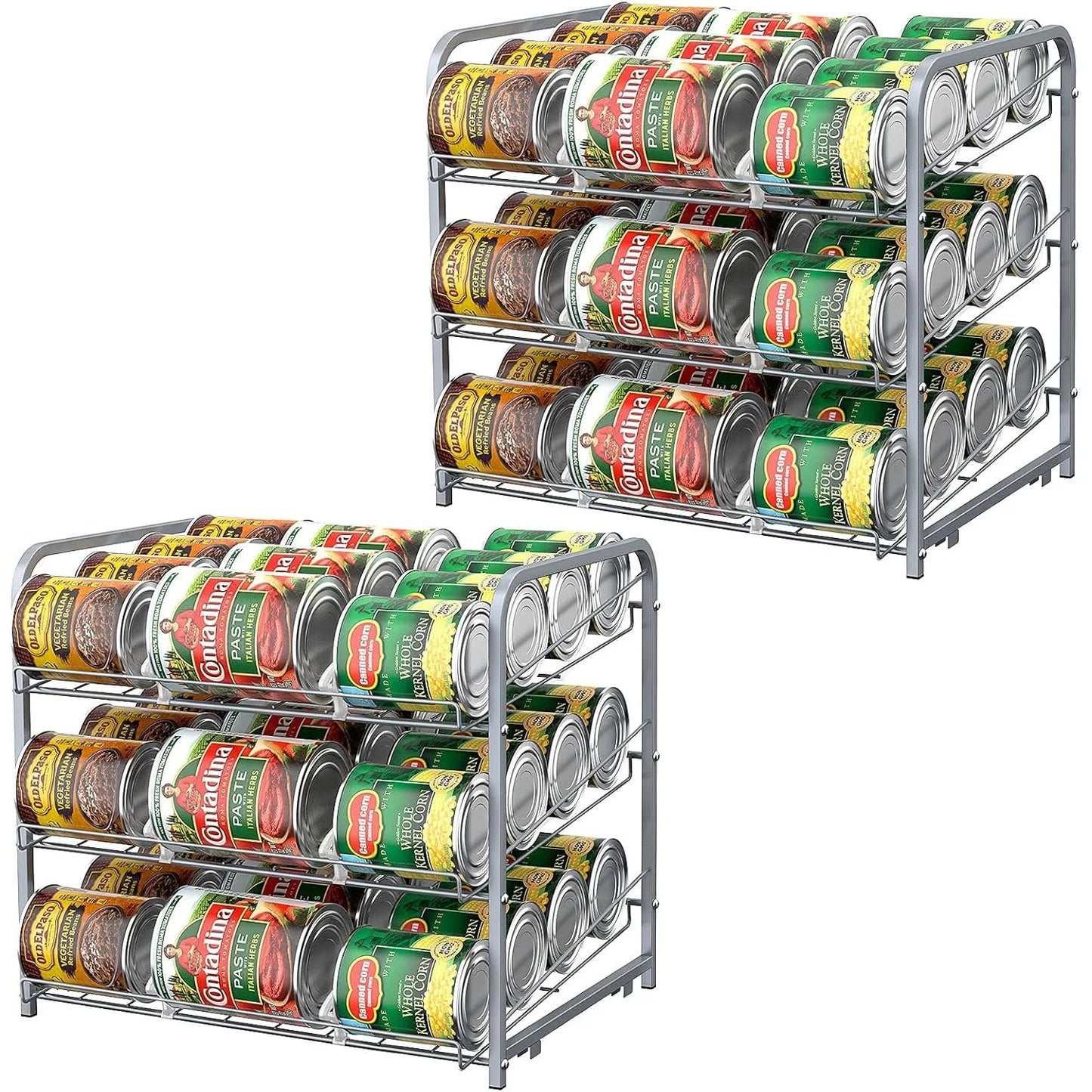 Stackable Can Organizer 2 Pack Holds 36 Cans For Pantry Storage