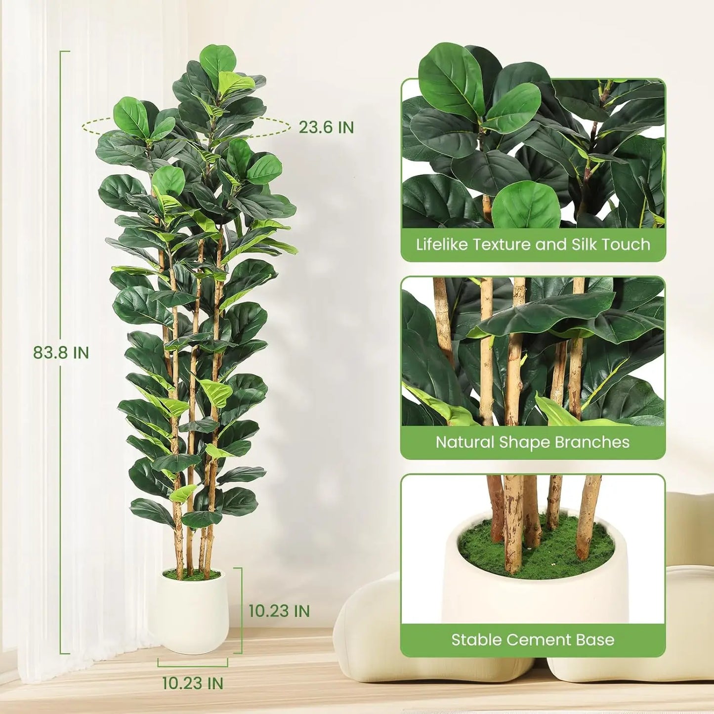 HiMISS Fiddle Leaf Fig Tree With Pot Faux Plant Home