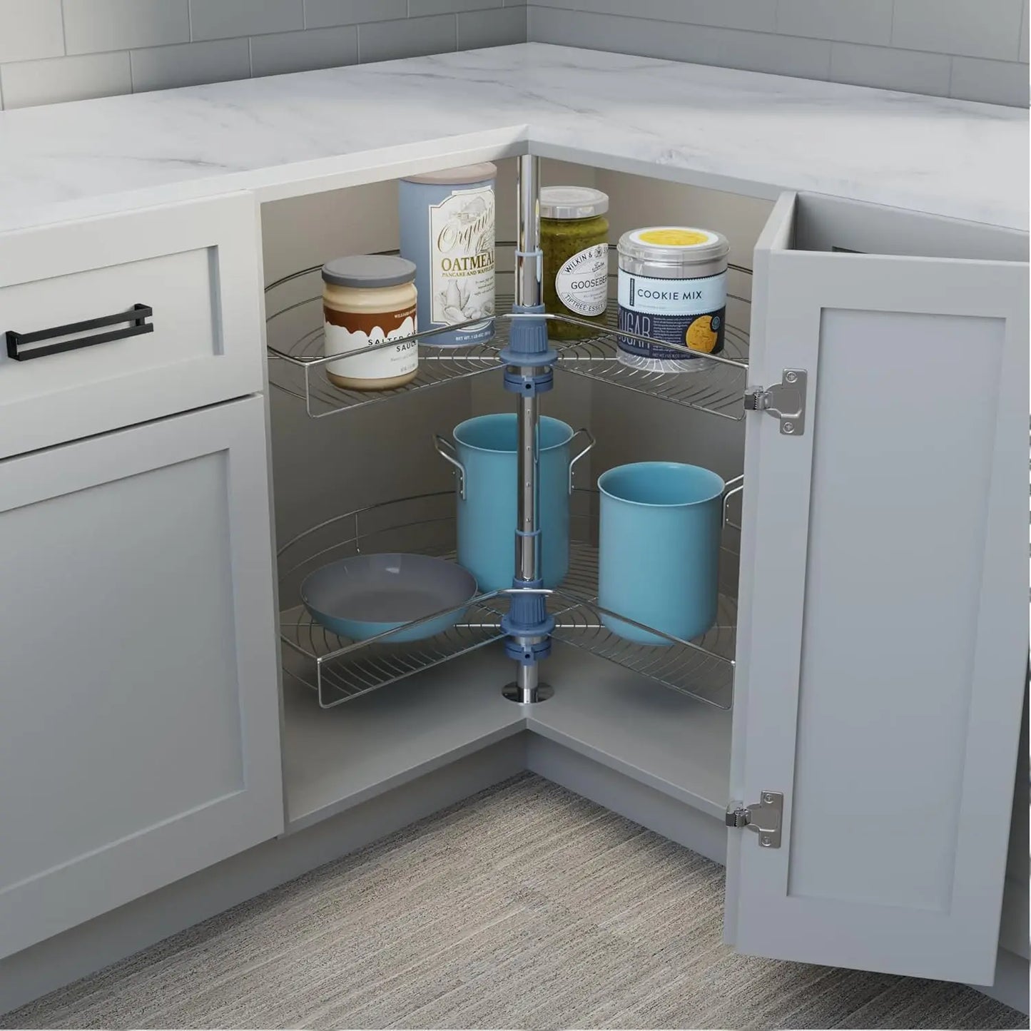 Iron Kidney Shape Lazy Susan Kitchen Base Cabinet Organizer Two Shelves