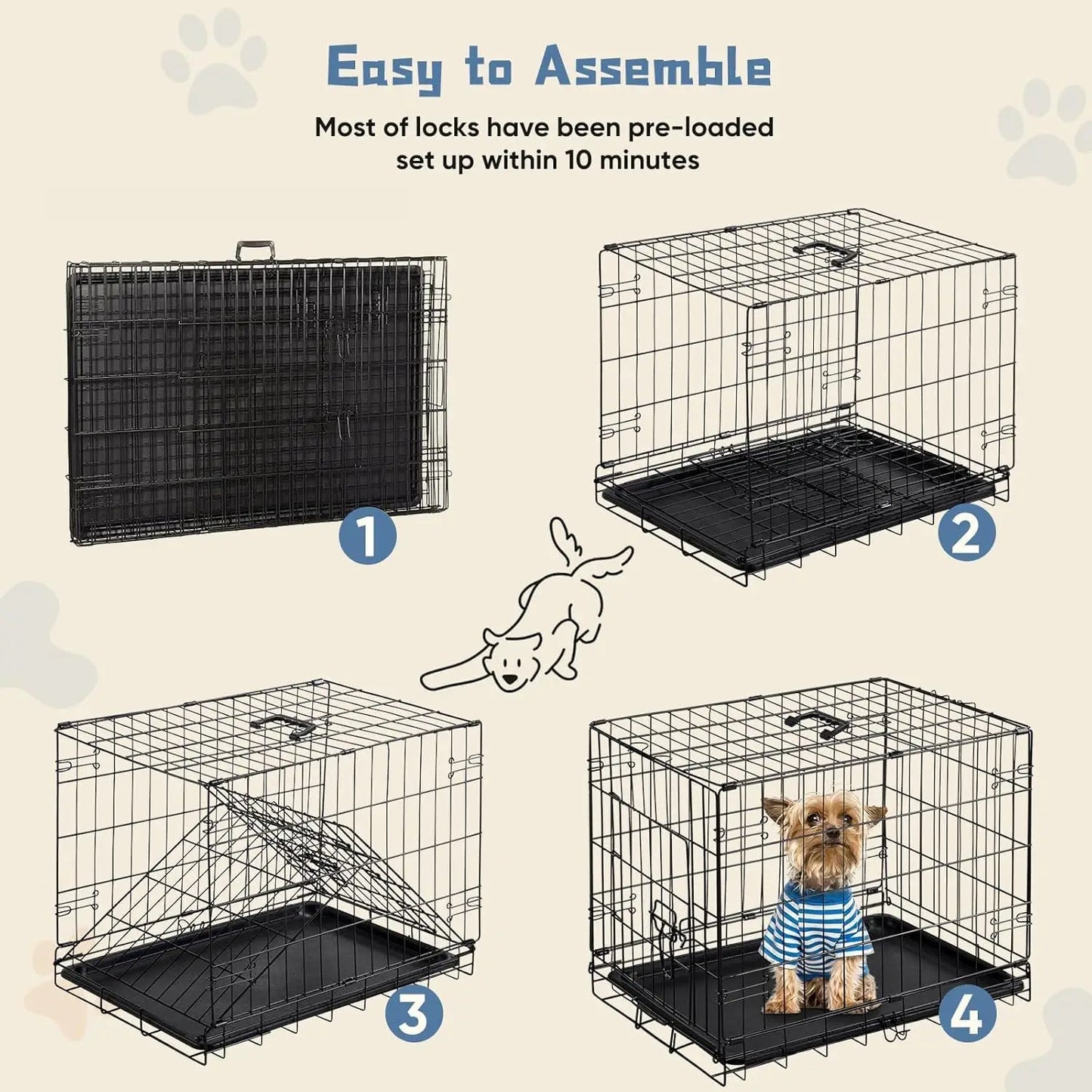 Foldable Metal Dog Cage With Leak Proof Pan Tray Outdoor