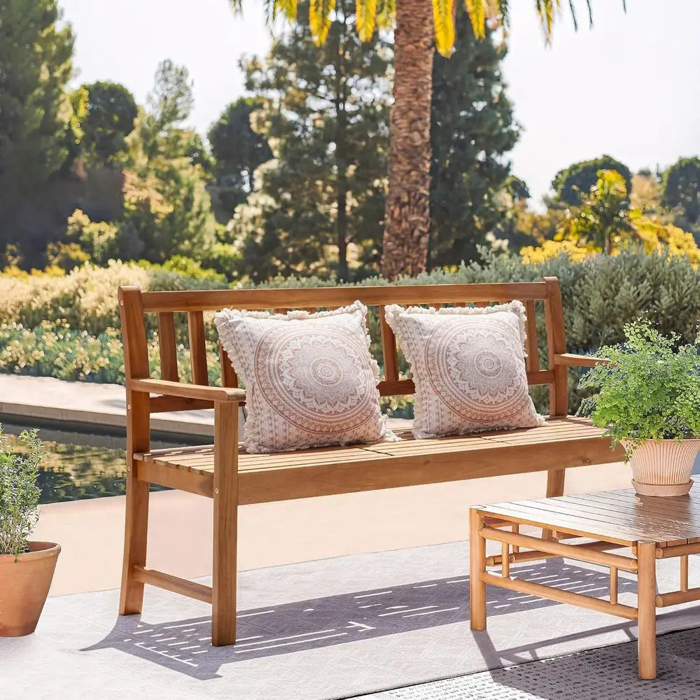 Wooden Outdoor Bench With Pull Out Table For Patio