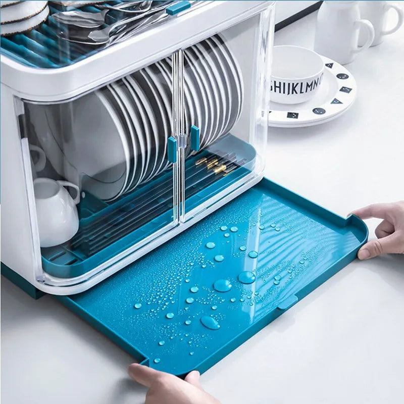 Two Layer Kitchen Cutlery Rack With Dish Drying Lid