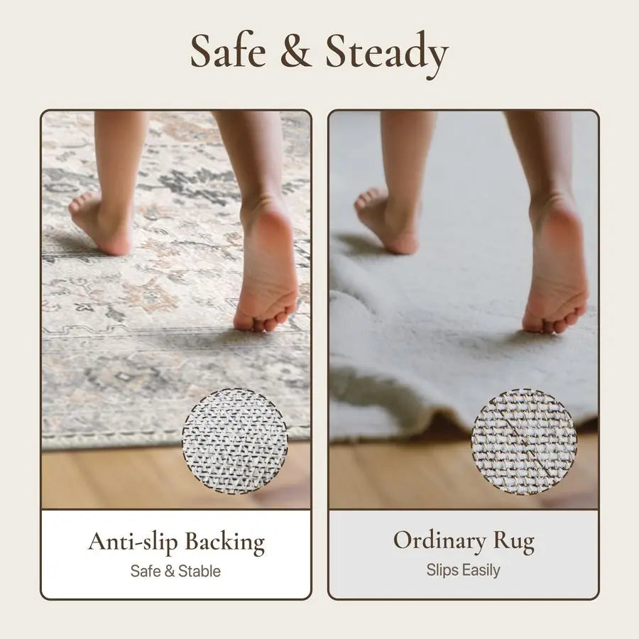 Dini Machine Washable Non Slip Chenille Area Rug For Living Room And Bedroom