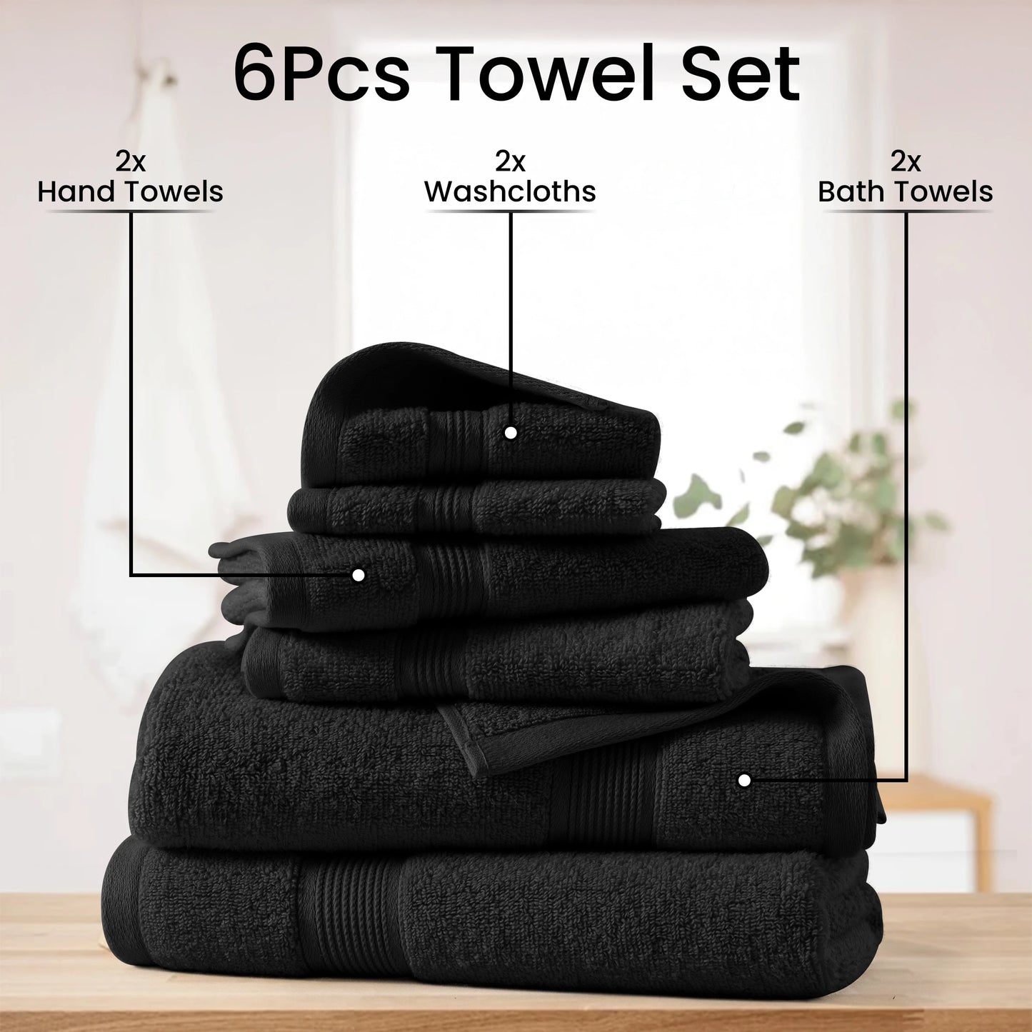 Lux Decor 6 Piece Bath Towel Set 100 Percent Cotton