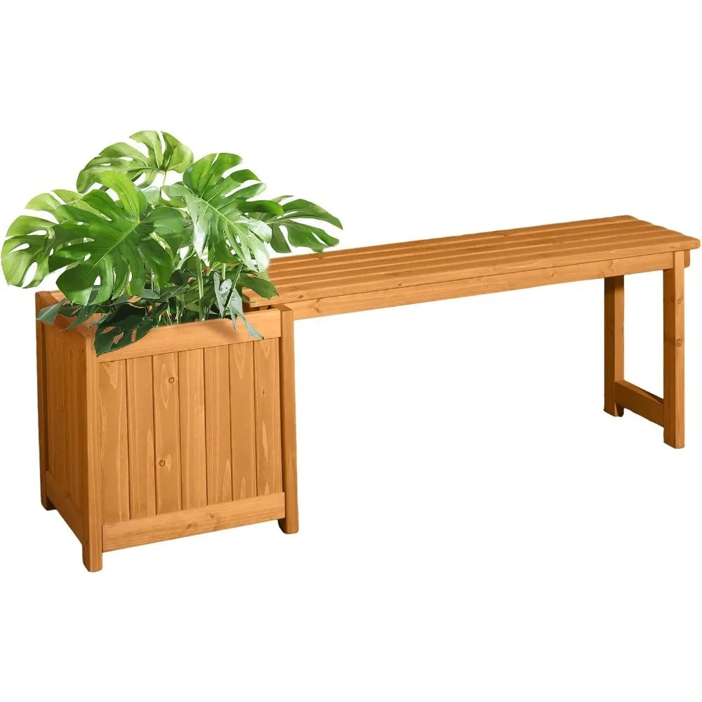 Outdoor Wood Bench With Planter Boxes 2-In-1 All-Weather Garden Bed