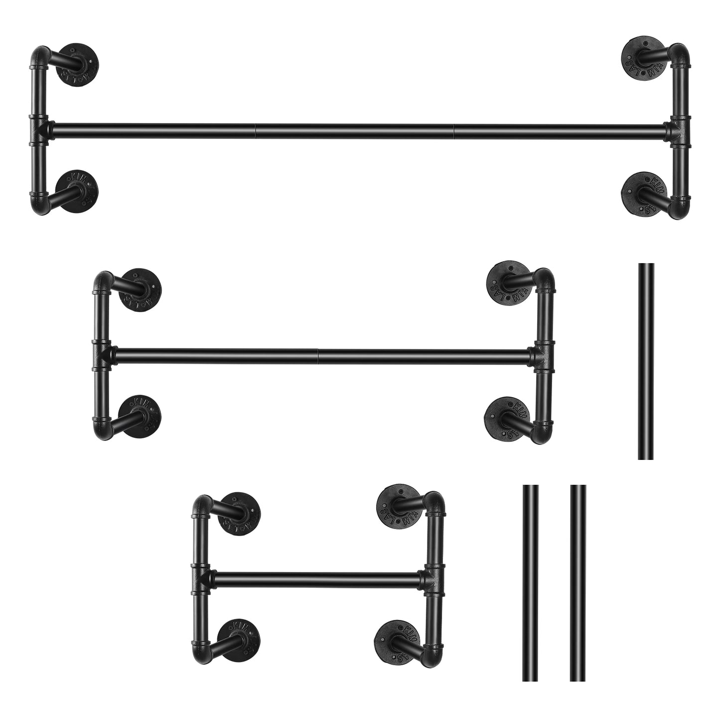 Wall Mounted Industrial Pipe Clothes Rack With Detachable Bar