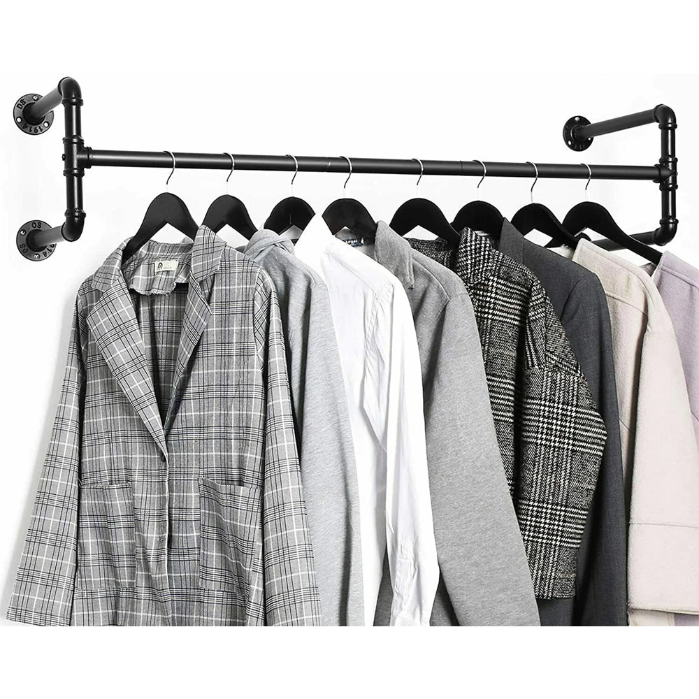 Wall Mounted Industrial Pipe Clothes Rack With Detachable Bar