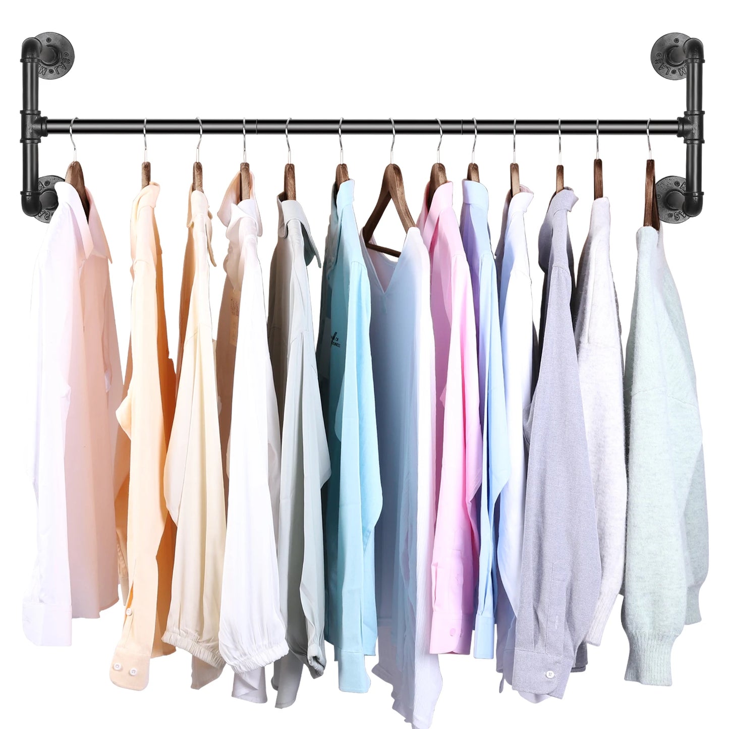 Wall Mounted Industrial Pipe Clothes Rack With Detachable Bar