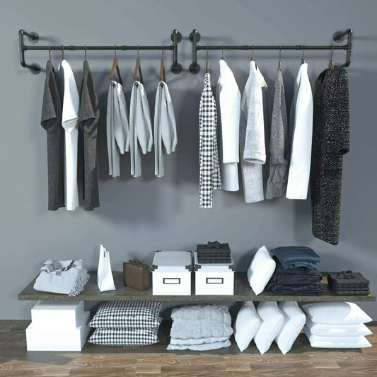Wall Mounted Industrial Pipe Clothes Rack With Detachable Bar