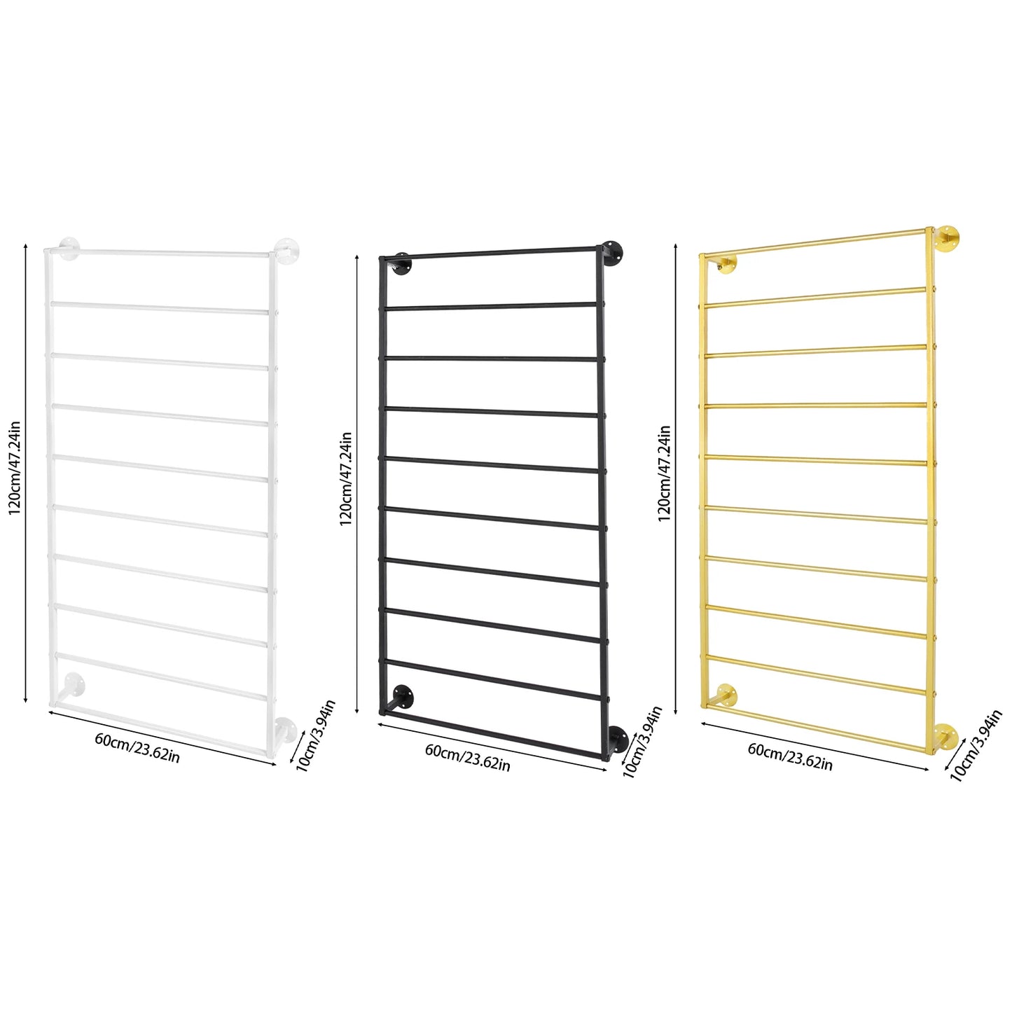 Wall Mounted 10 Tier Scarf Rack With Detachable Crossbar