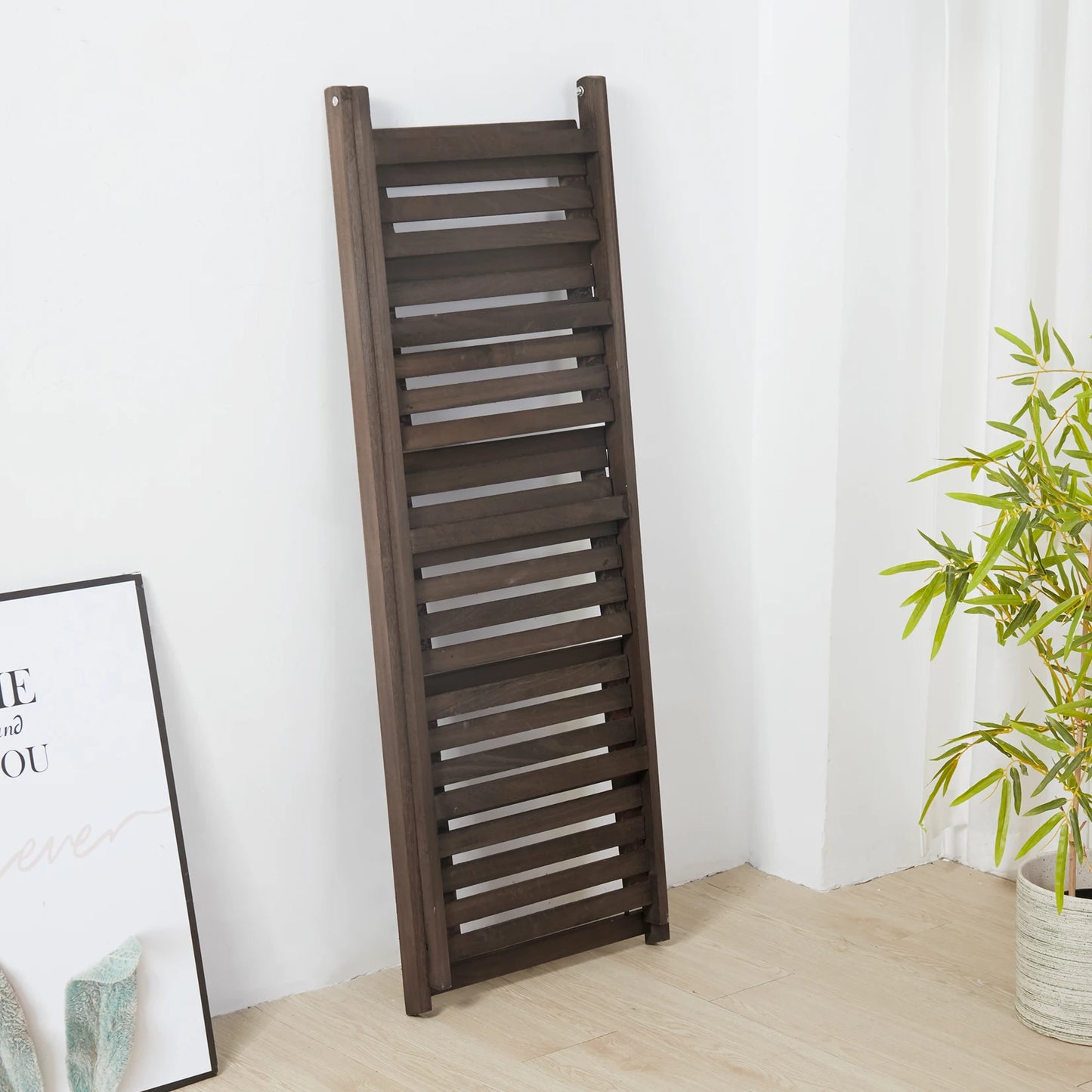 Folding Four Tier Ladder Shelf Wood Display Rack For Home