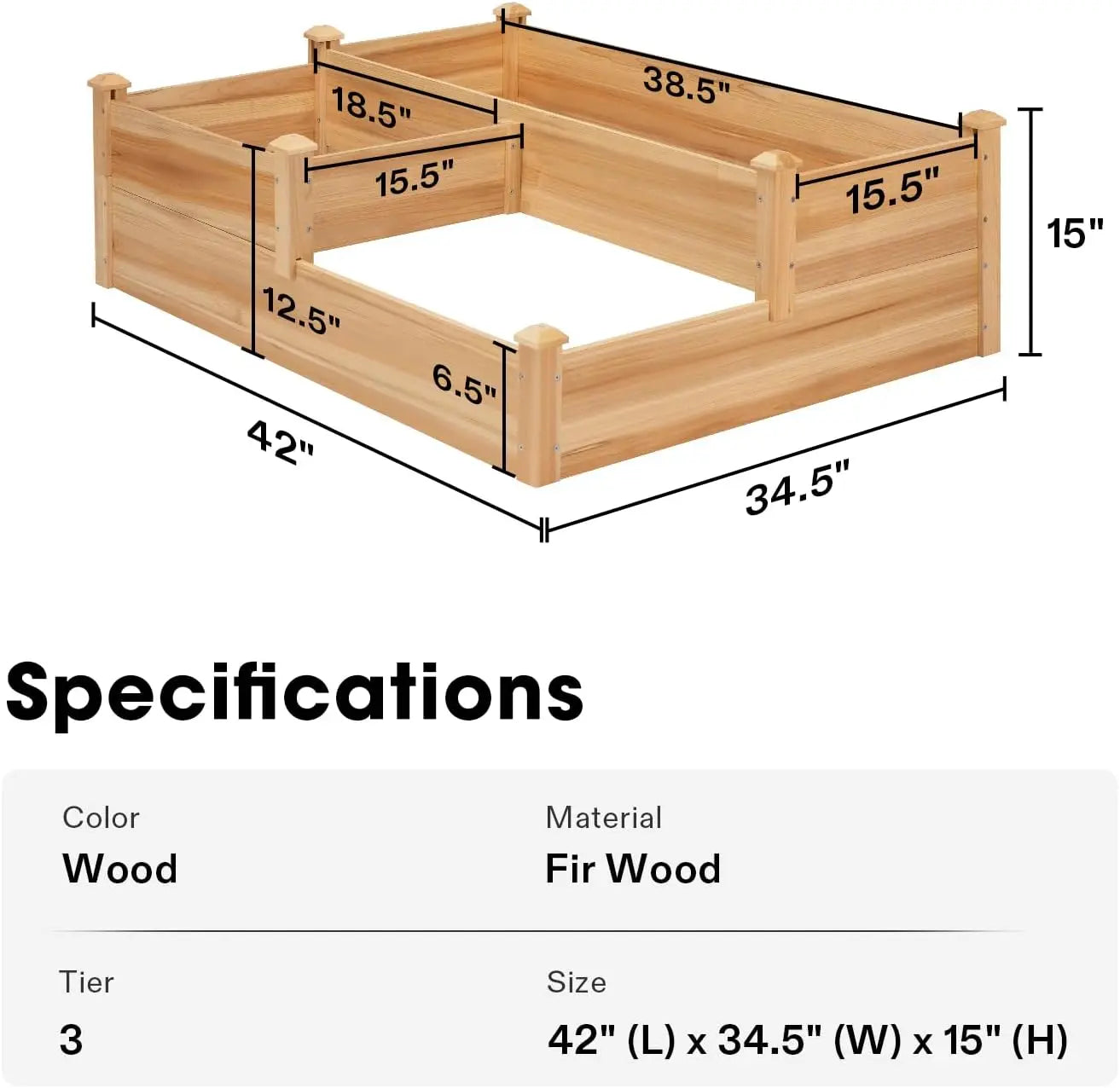 Three Tier Wooden Raised Garden Bed Planter