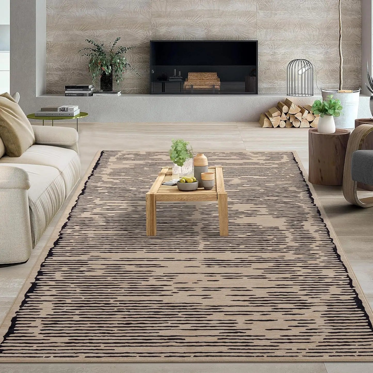 HiMISS Living Room Non Slip Washable Modern Stripe Low Pile
