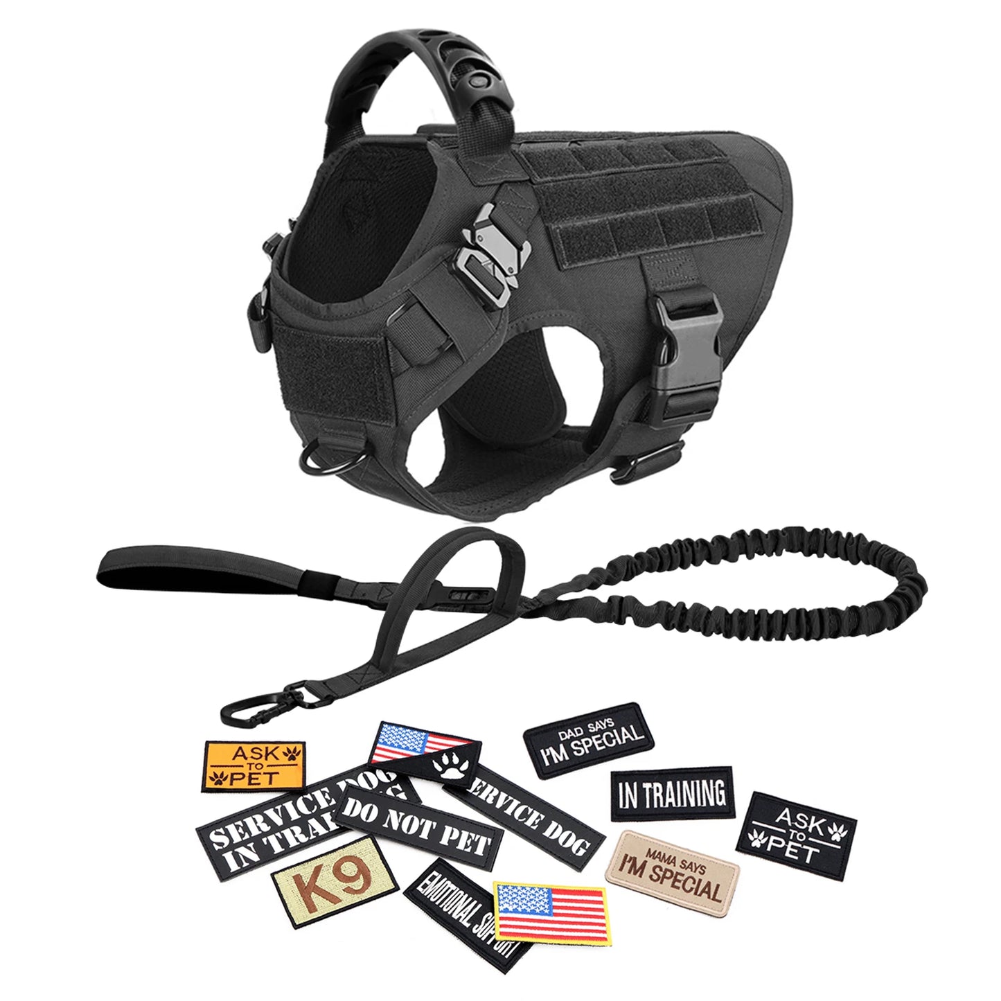 PETRAVELCN Military Dog Harness Vest With Leash Patches