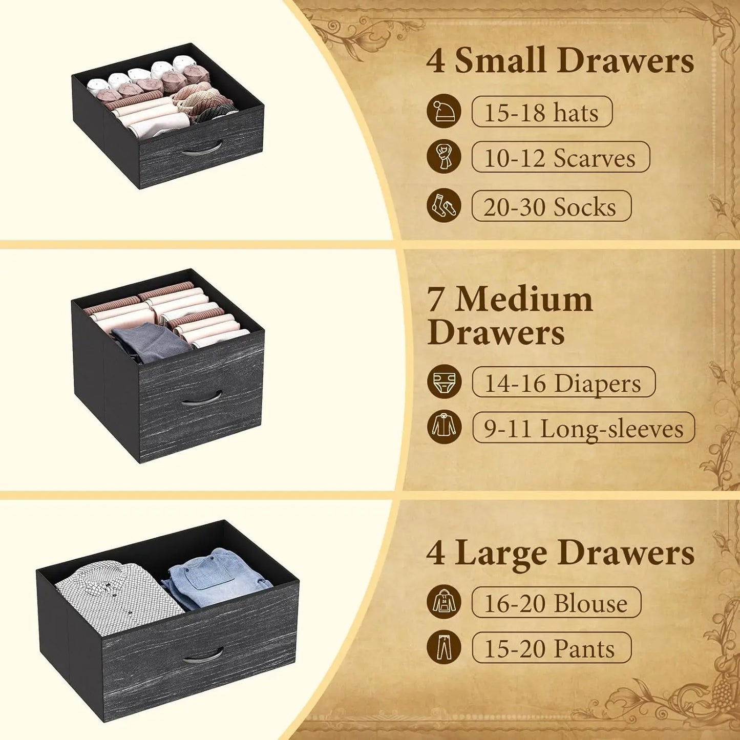 Fabric 15-Drawer Chest With Metal Frame For Bedroom Storage