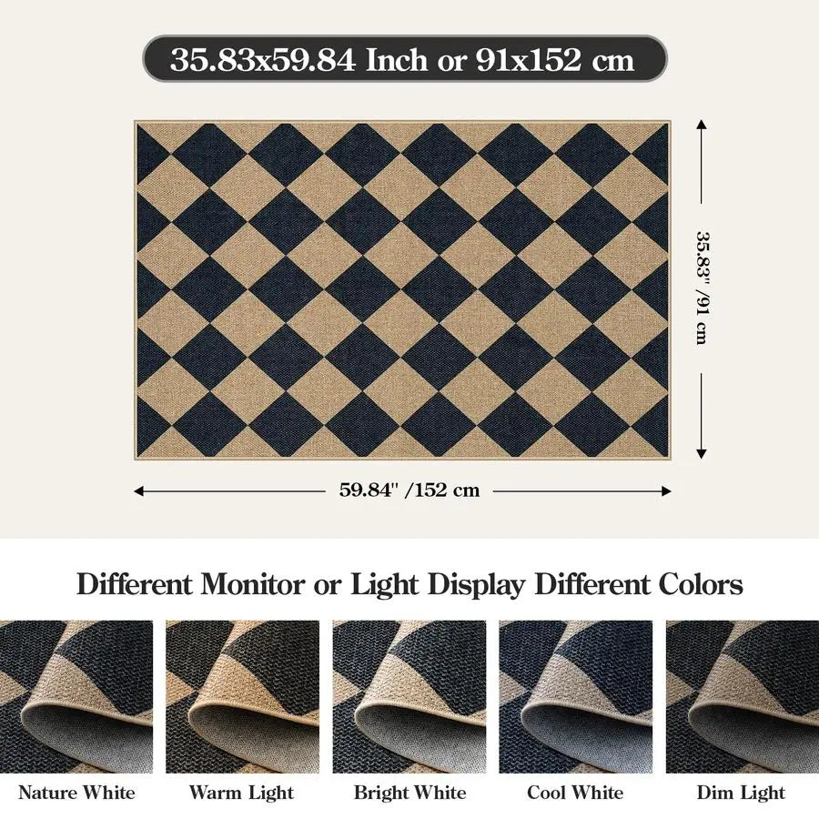 Natural Checkerboard Wool Rug For Indoor Outdoor Entryways