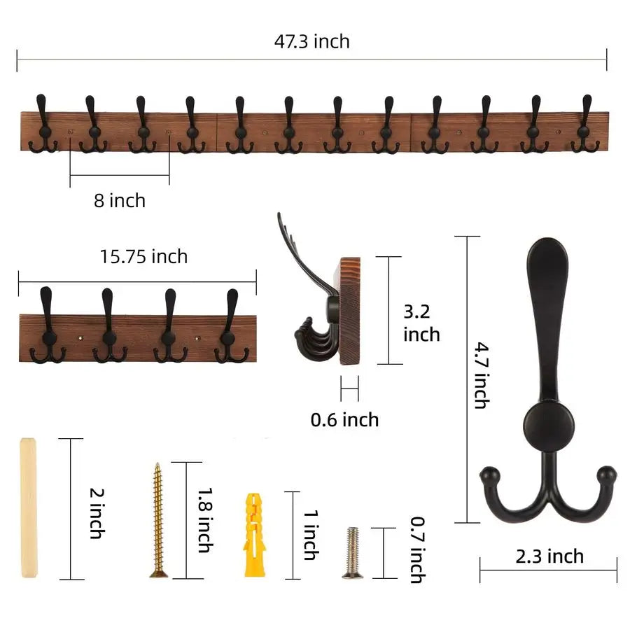 XMSJ Rustic Wall Mount Coat Rack Towel Hanger Wood
