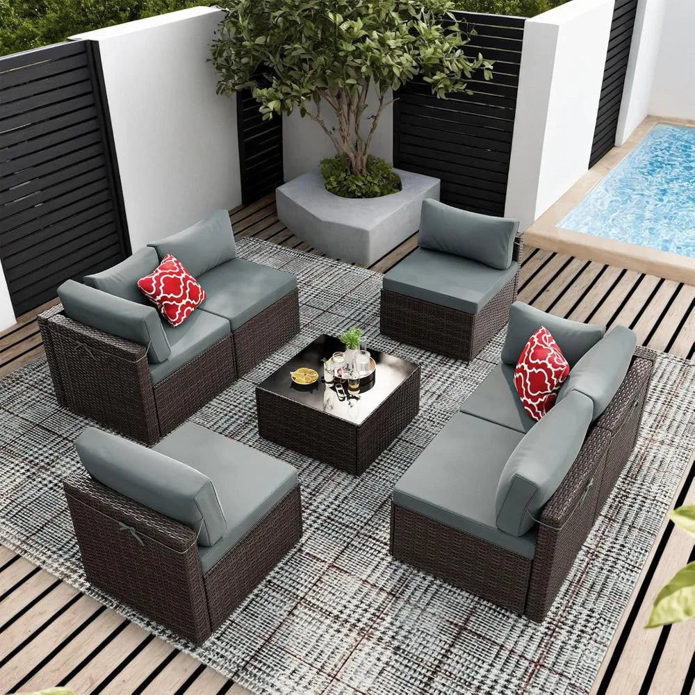 Outdoor All Weather PE Rattan Patio Furniture Set 7 Pieces