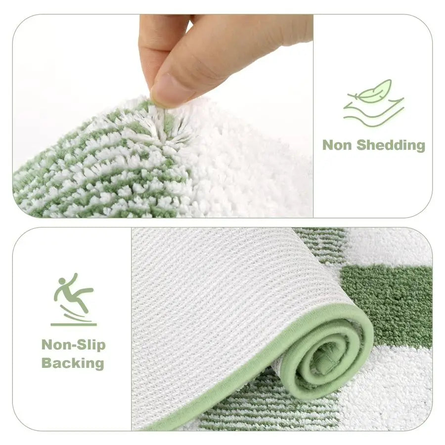 Checkered Five Piece Bathroom Rug Set Non Slip Ultra Absorbent Microfiber Mats