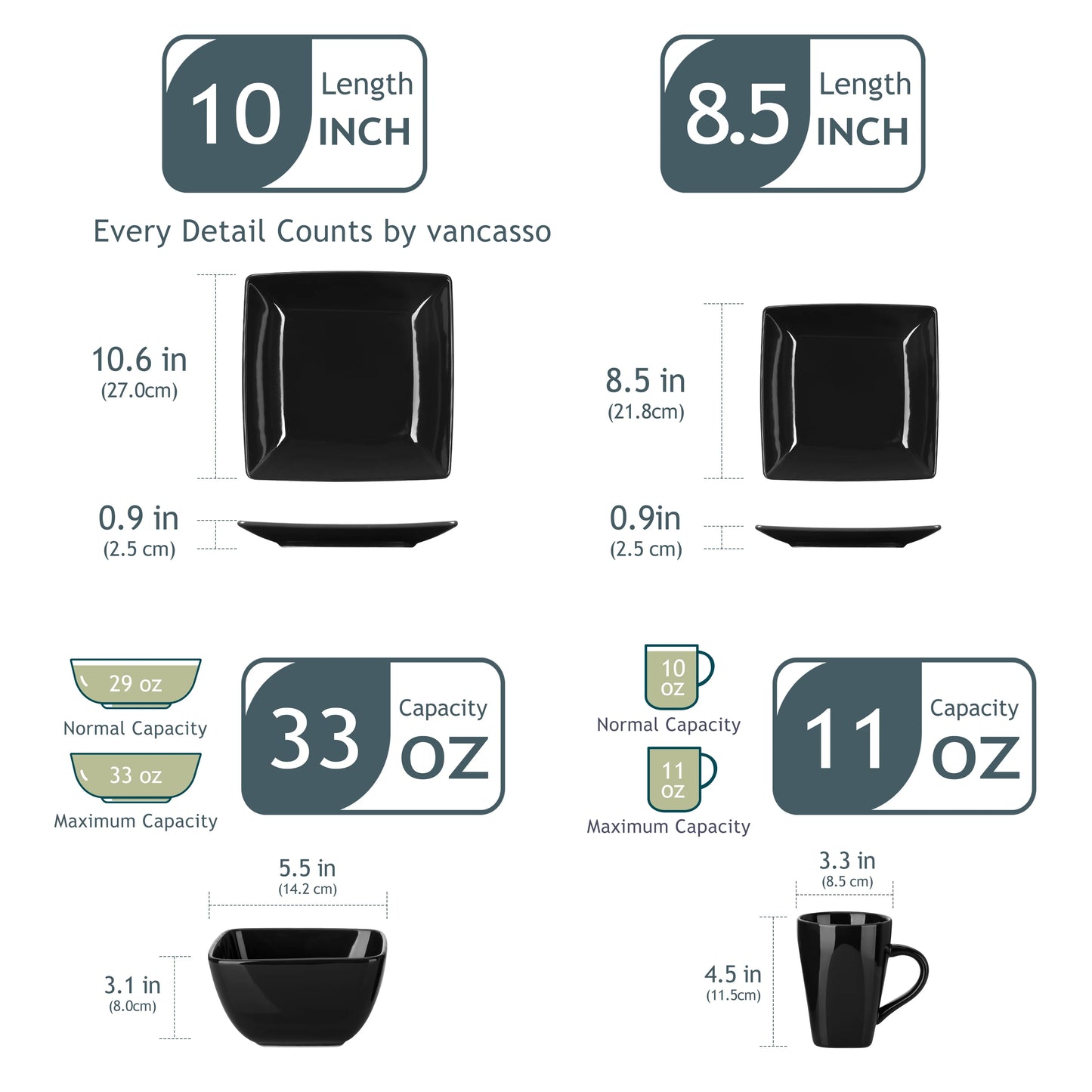 Malacasa Porcelain Square Dinnerware Set for Everyday Dining