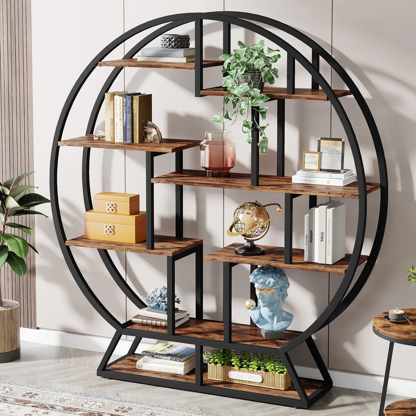Tribesigns Five-Tier Round Etagere Bookshelf Iron Wood