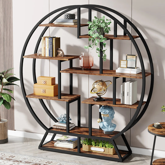 Tribesigns Five-Tier Round Etagere Bookshelf Iron Wood