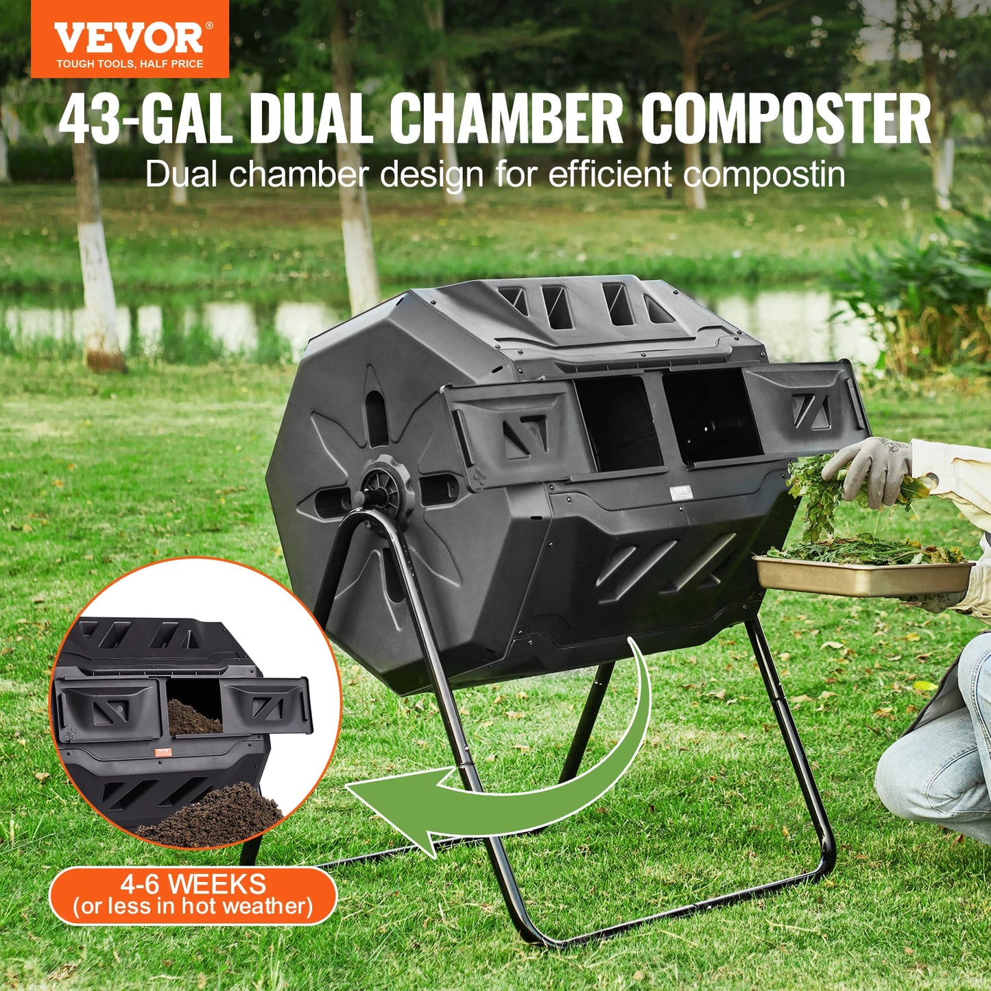 Compost Bin Dual Chamber Tumbler BPA Free For Garden Yard