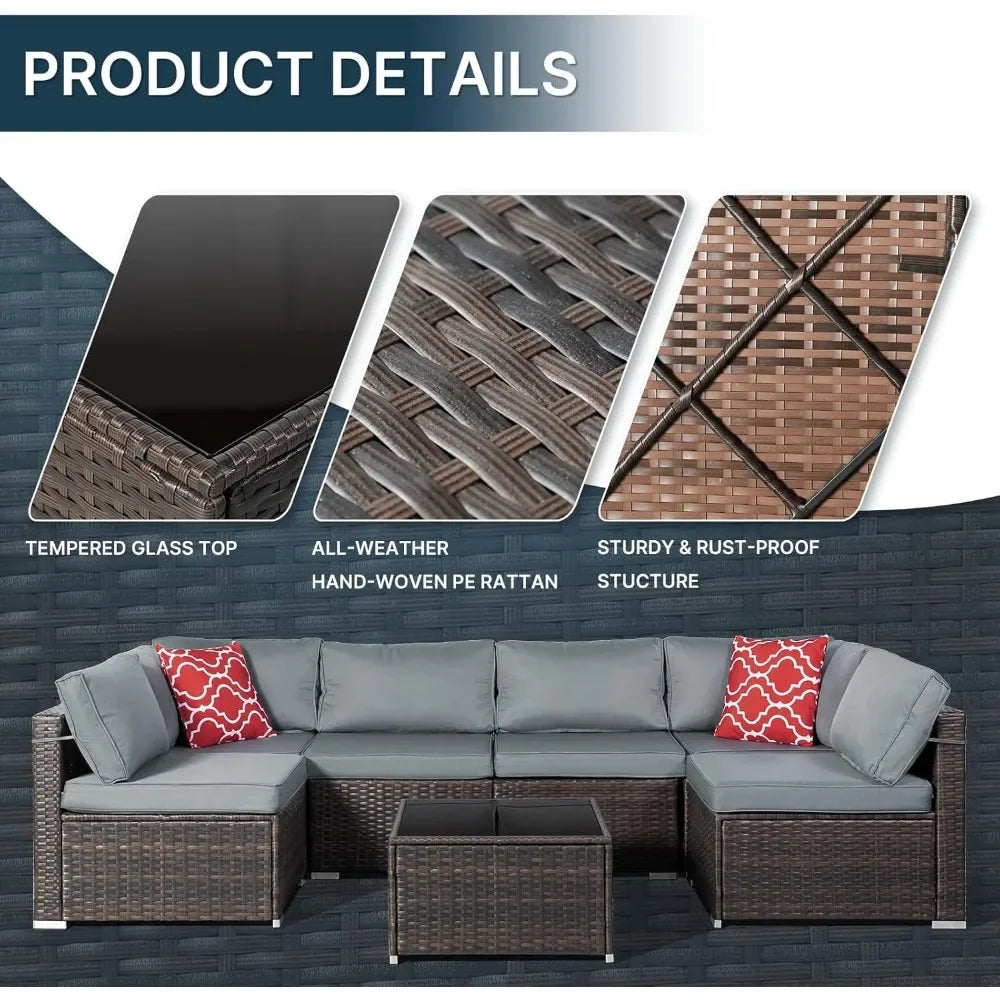 Outdoor All Weather PE Rattan Patio Furniture Set 7 Pieces