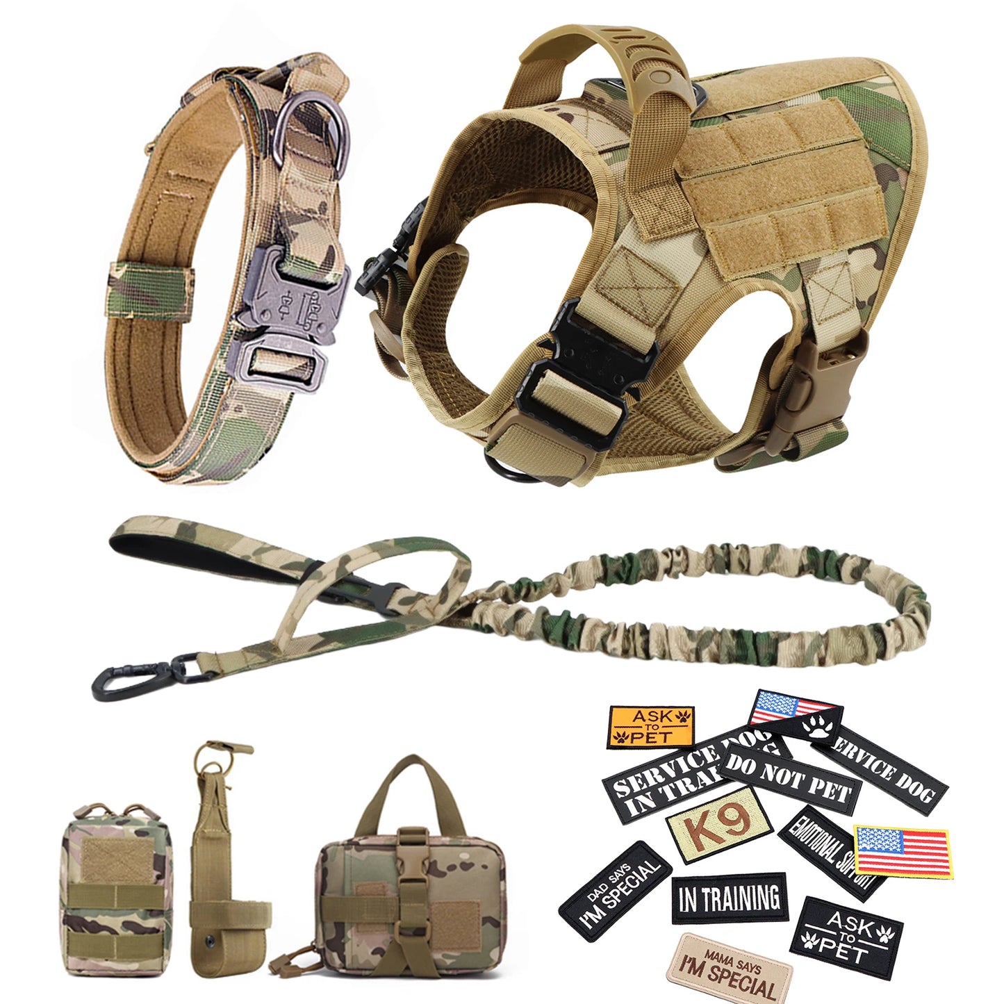 PETRAVELCN Military Dog Harness Vest With Leash Patches