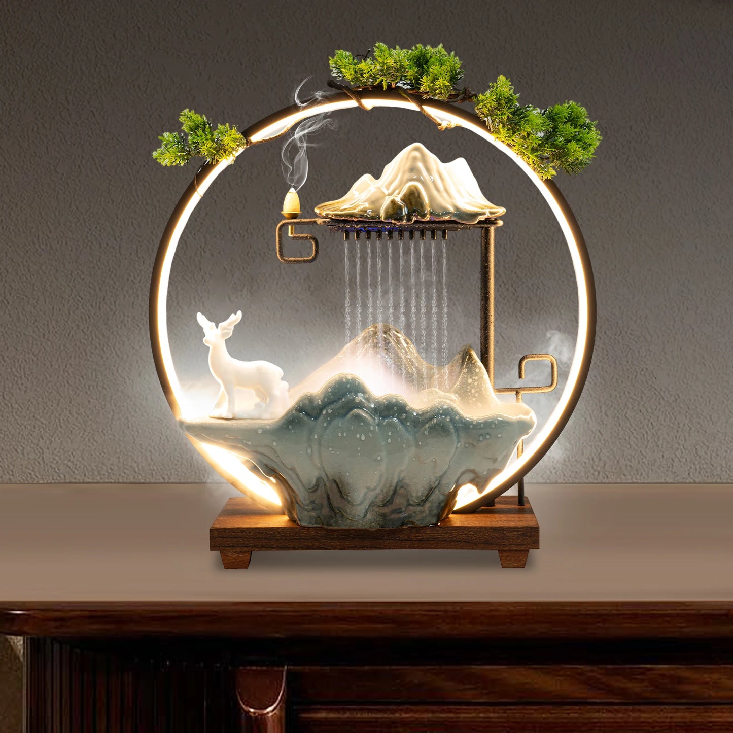 Tabletop LED Water Fountain Rockery Indoor Waterfall For Home Office