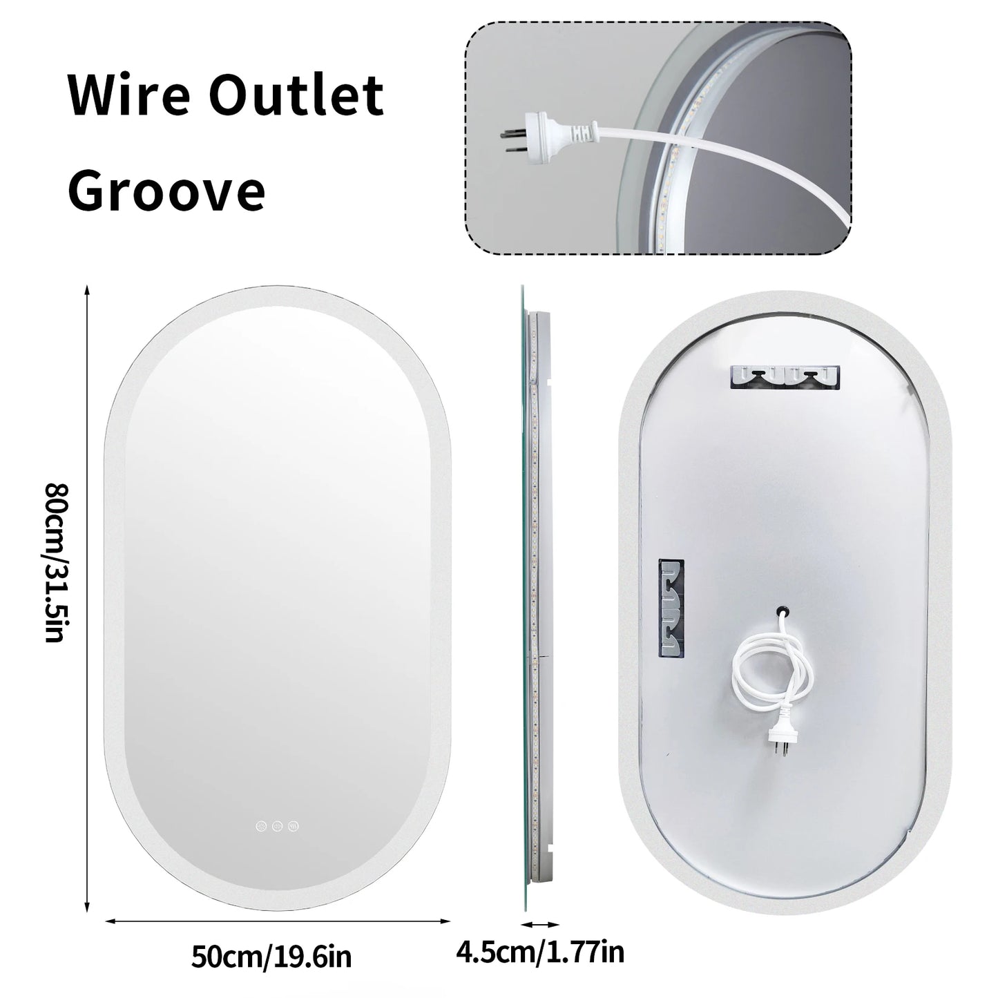 Wisfor LED Oval Backlit Bathroom Mirror Frameless Anti Fog
