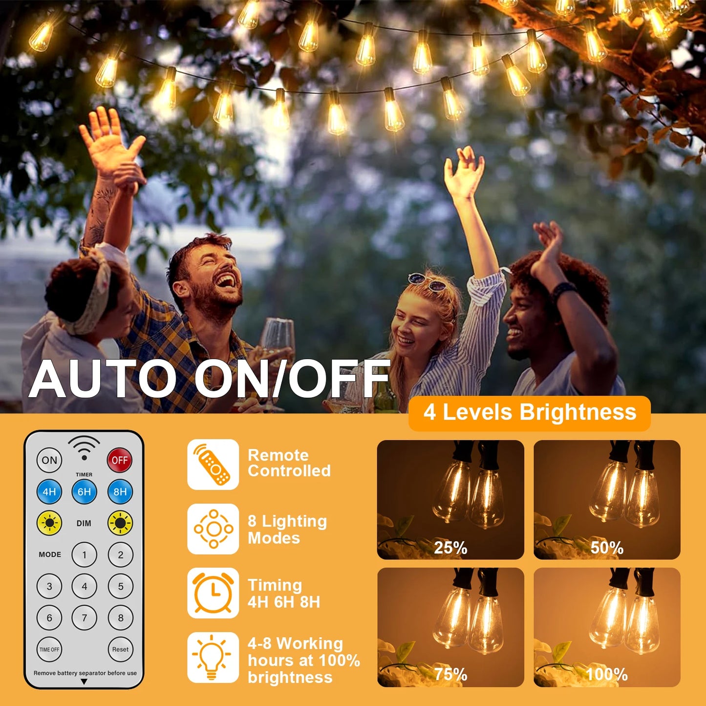 Solar Globe LED String Lights USB Rechargeable 8 Light Modes Patio Light
