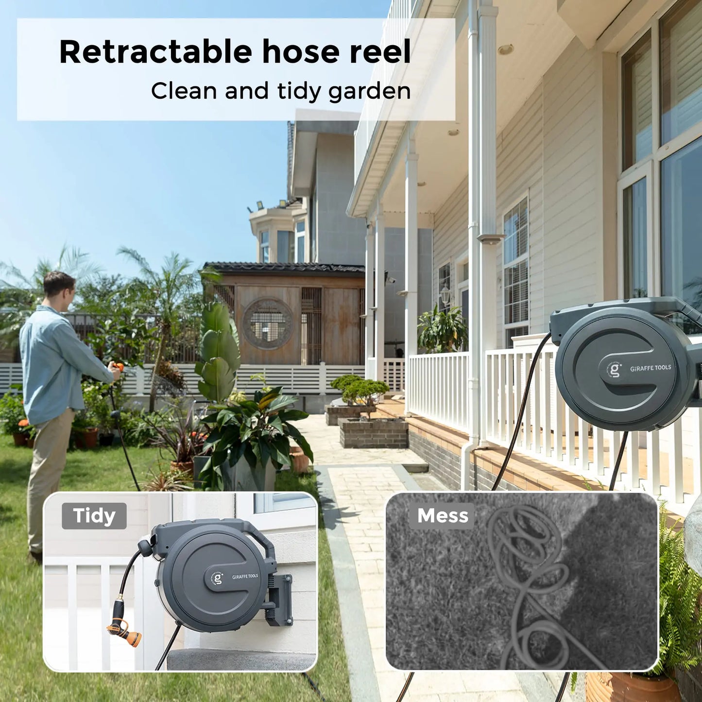 Giraffe Tools AW40 Retractable Hose Reel Wall Mount With Auto Rewind
