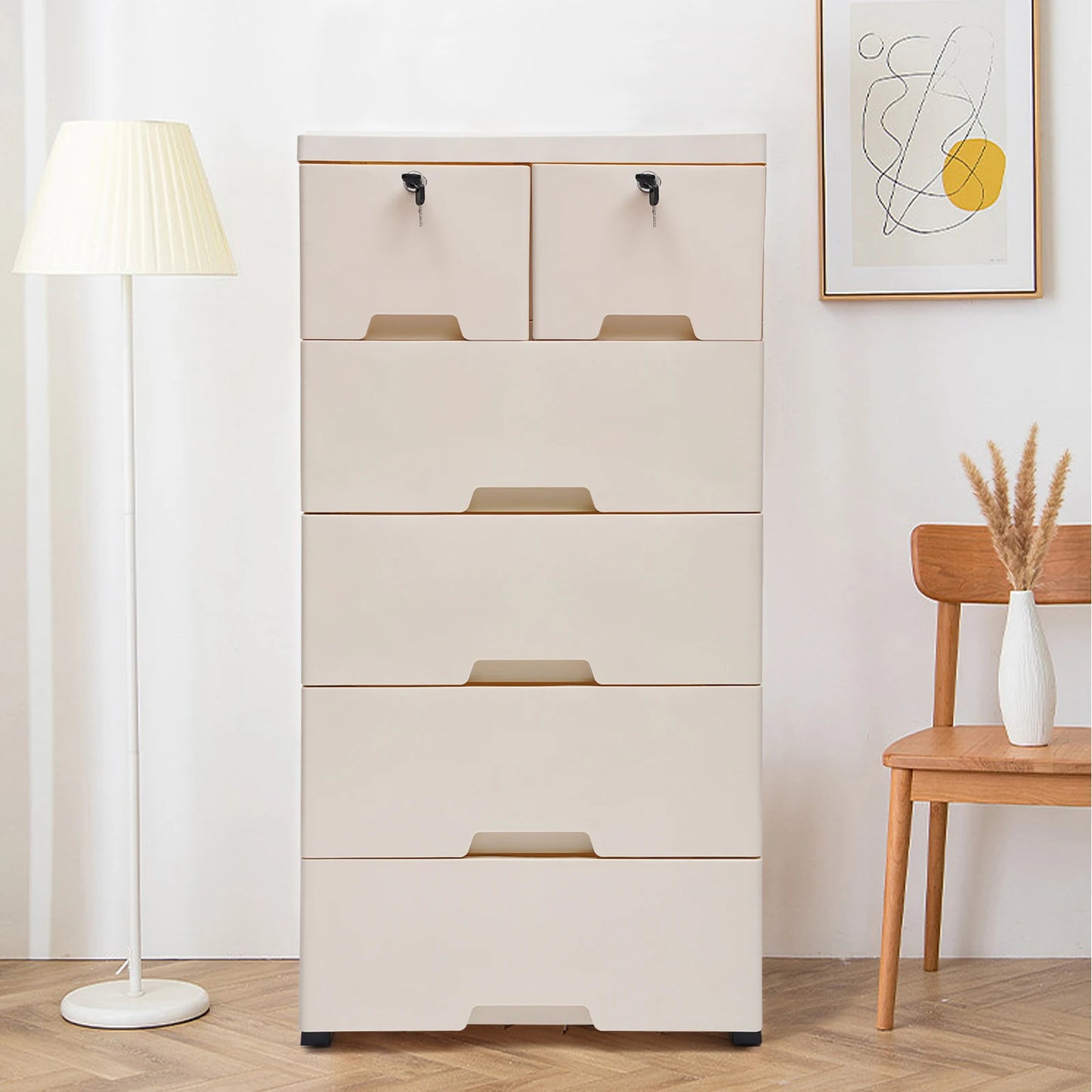 Six Drawer Storage Chest Movable Nightstand Closet Tower For Bedroom