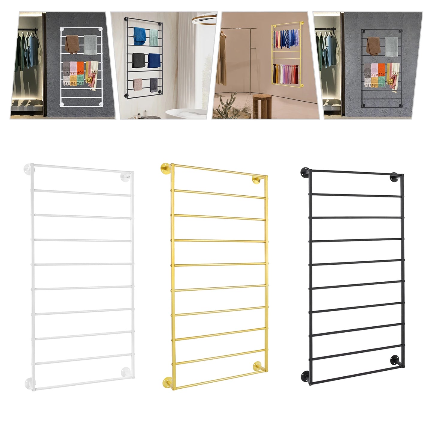 Wall Mounted 10 Tier Scarf Rack With Detachable Crossbar