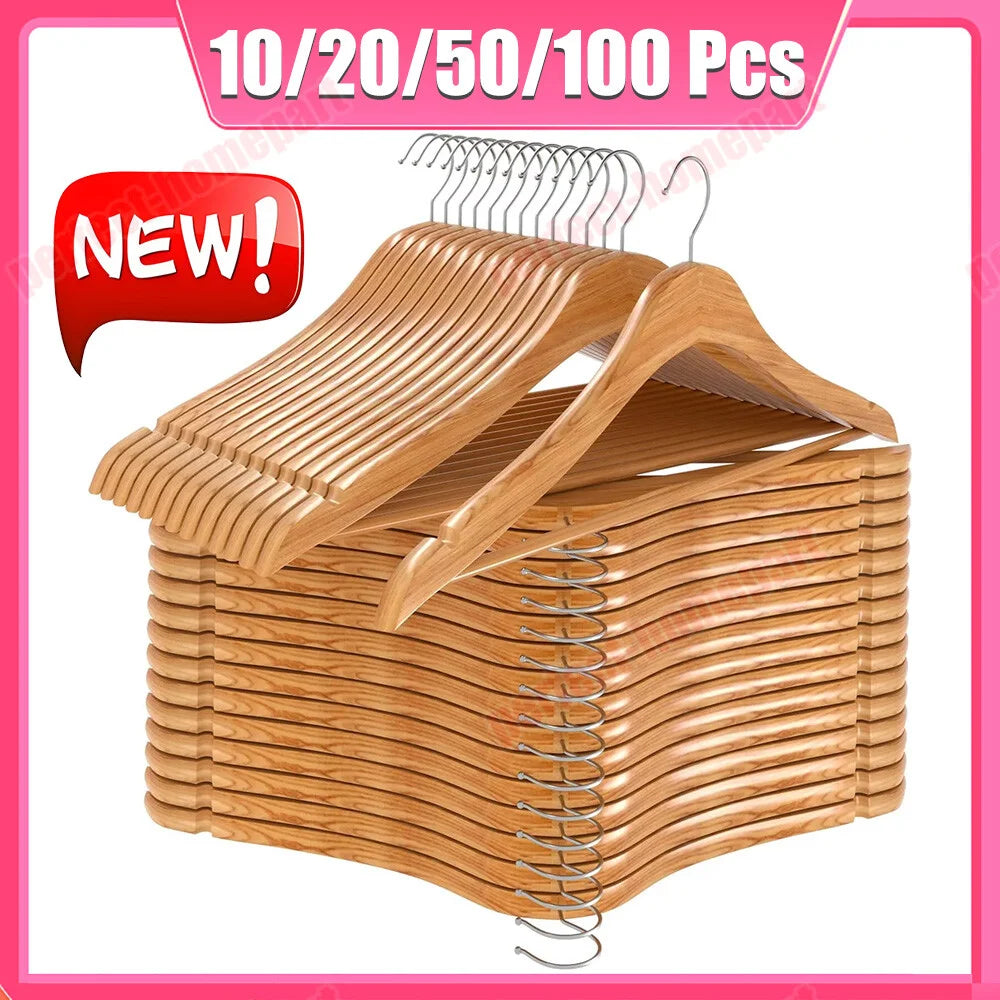 Wooden Suit Hangers Premium Natural Finish Pack of 100