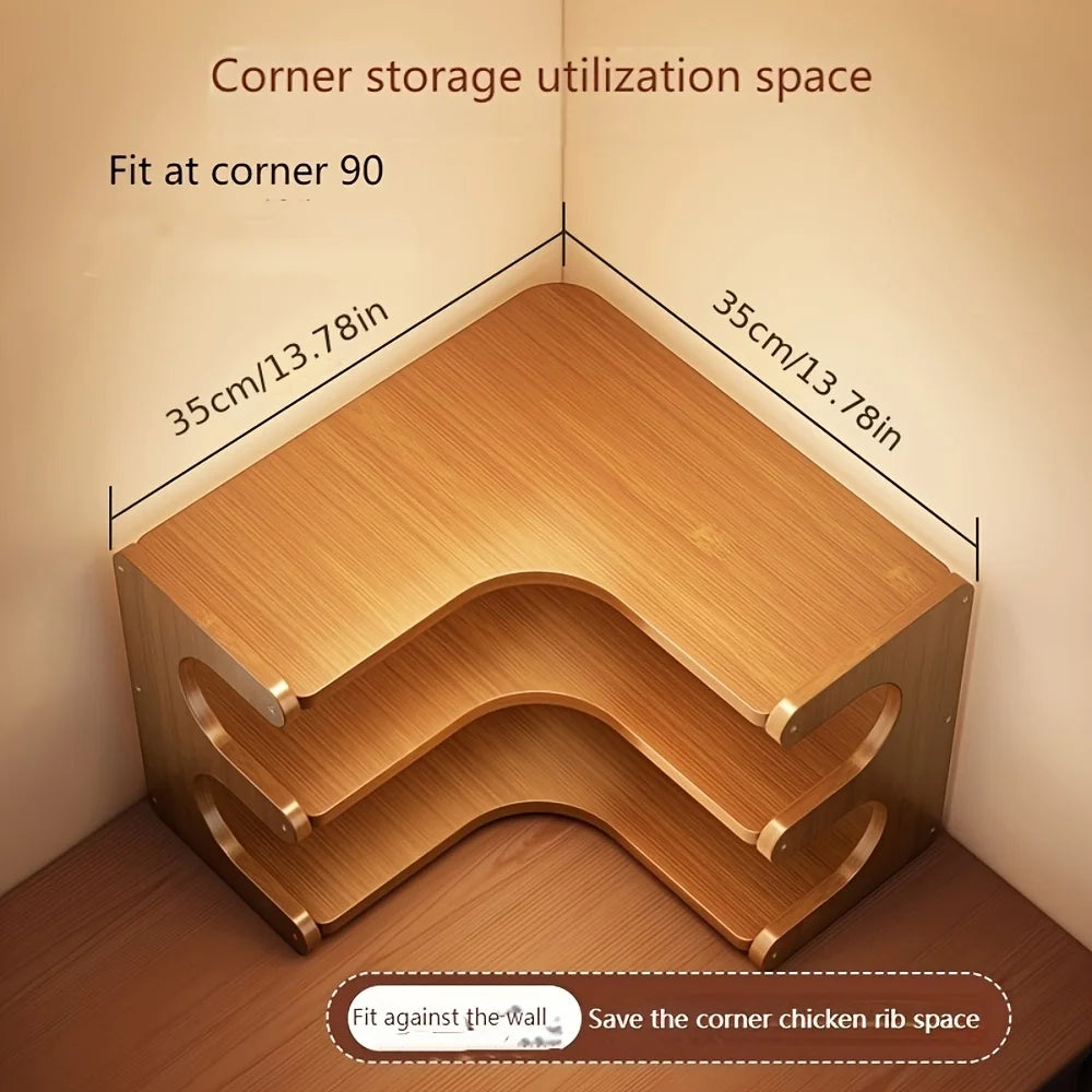Three-Tier Bamboo Corner Shelf Organizer For Plants And Books