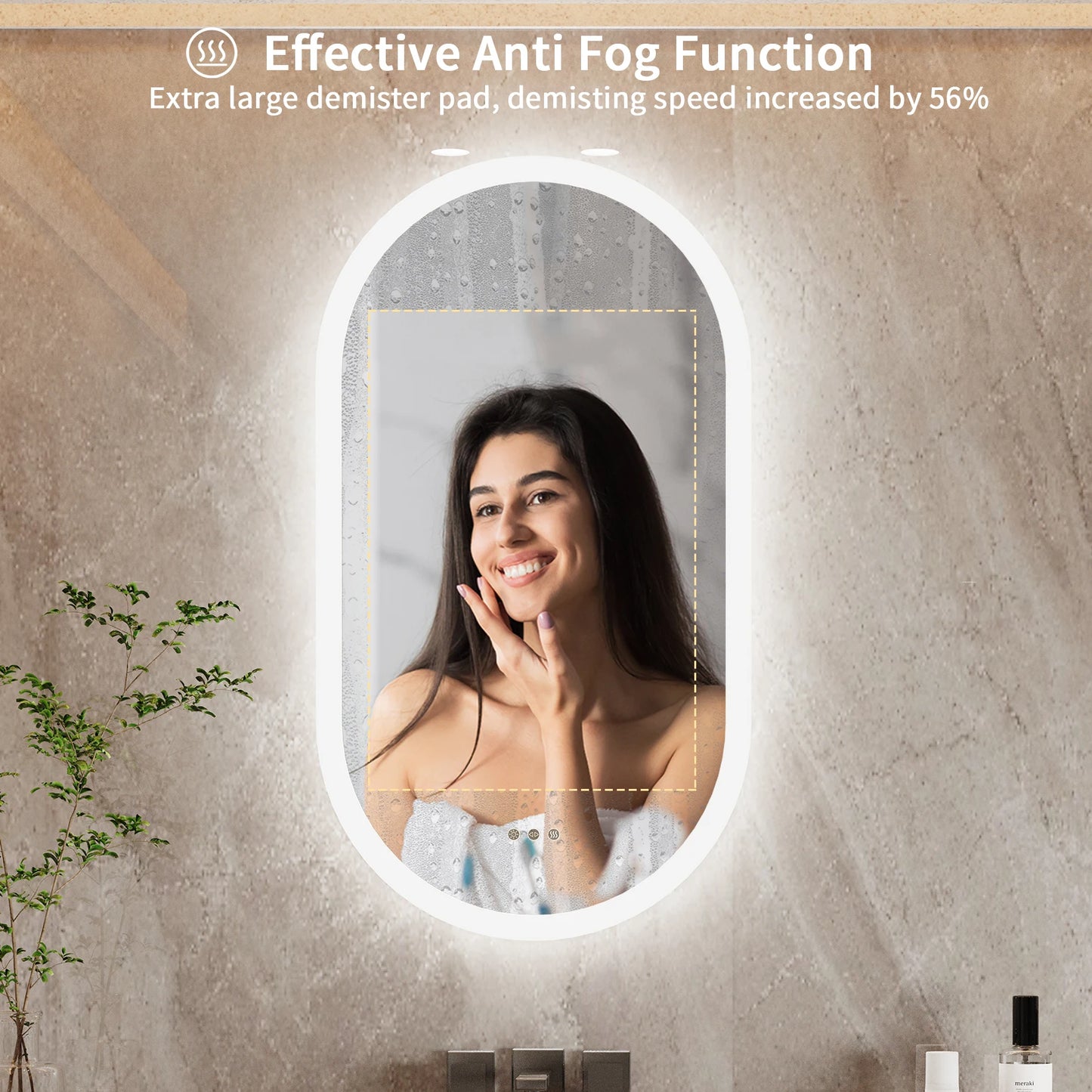 Wisfor LED Oval Backlit Bathroom Mirror Frameless Anti Fog