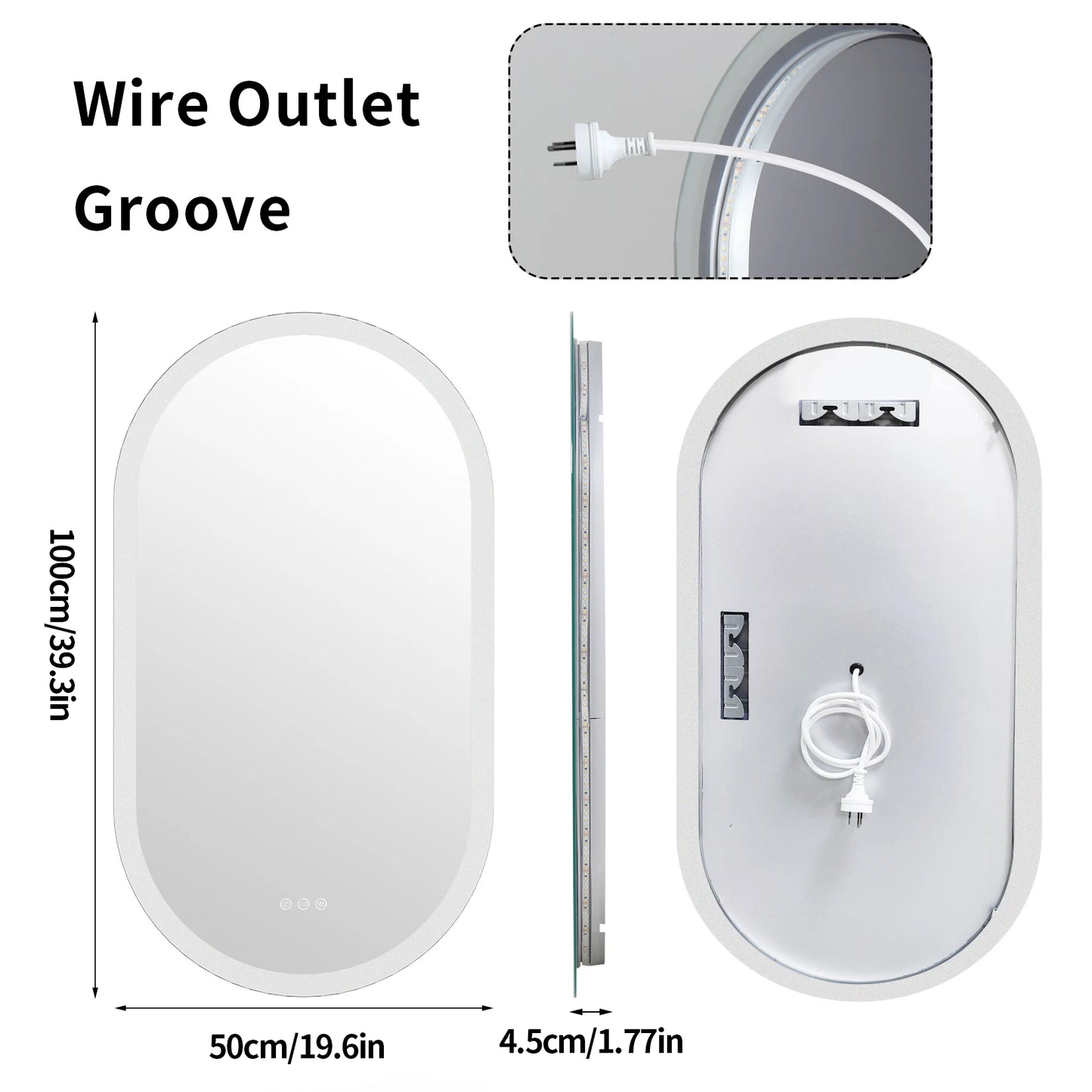 Wisfor LED Oval Backlit Bathroom Mirror Frameless Anti Fog