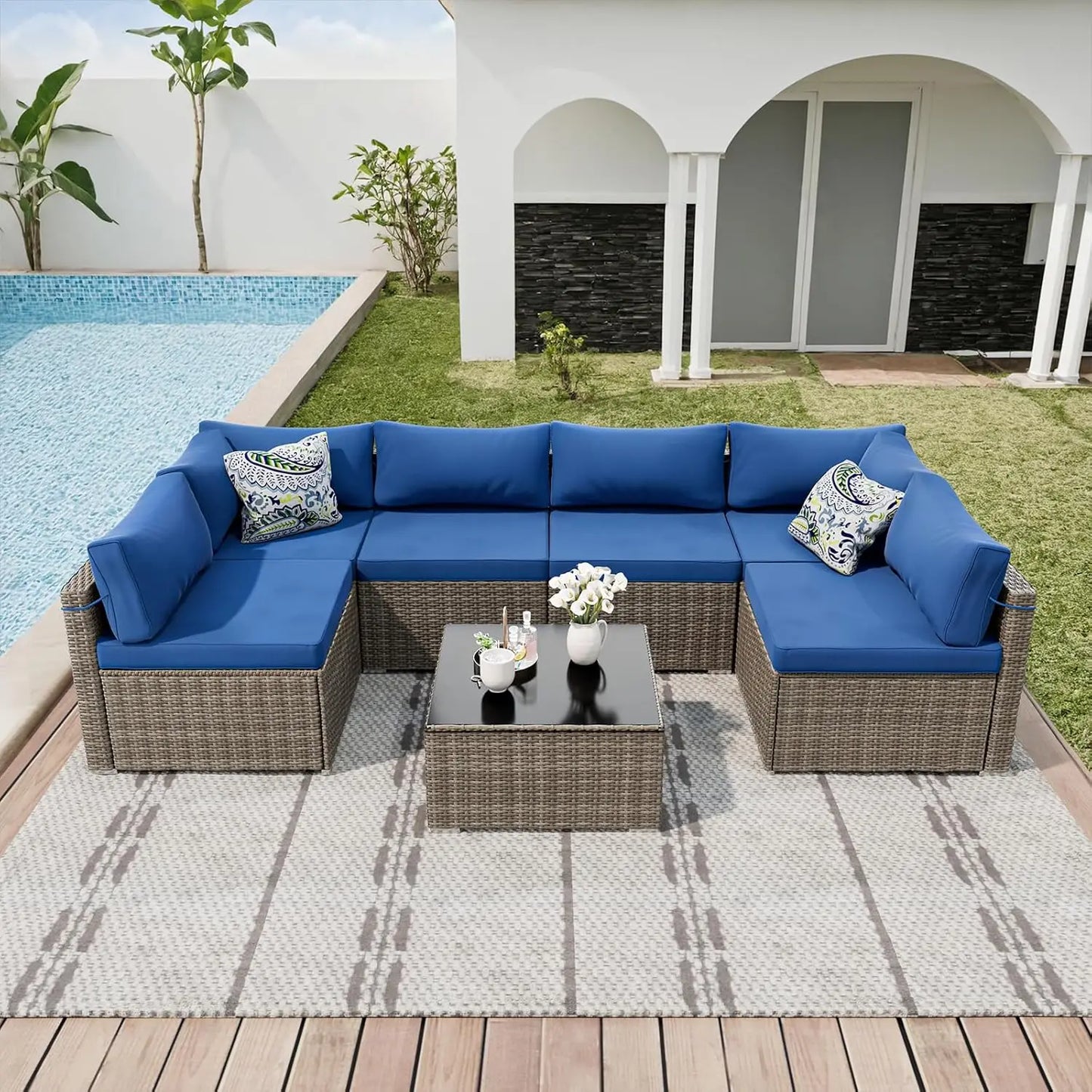 Outdoor All Weather PE Rattan Patio Furniture Set 7 Pieces