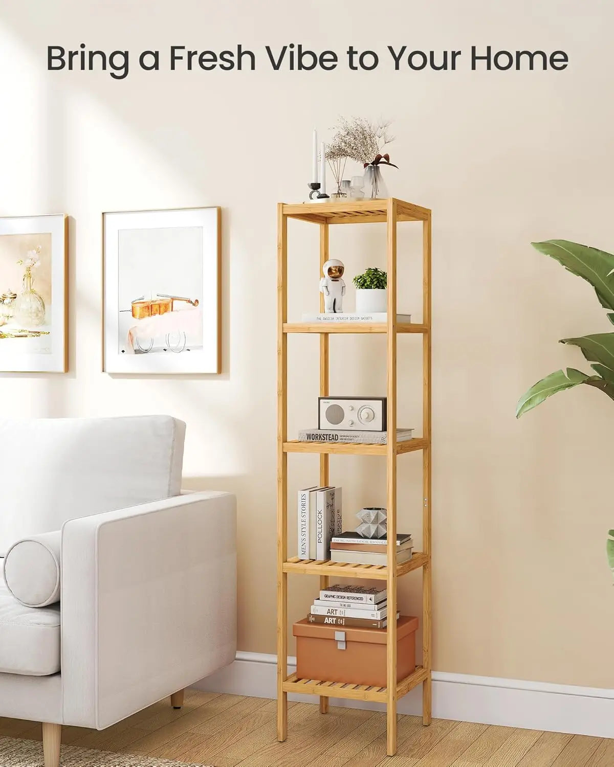 Five-Tier Bamboo Storage Shelf Multifunctional For Entryway Kitchen
