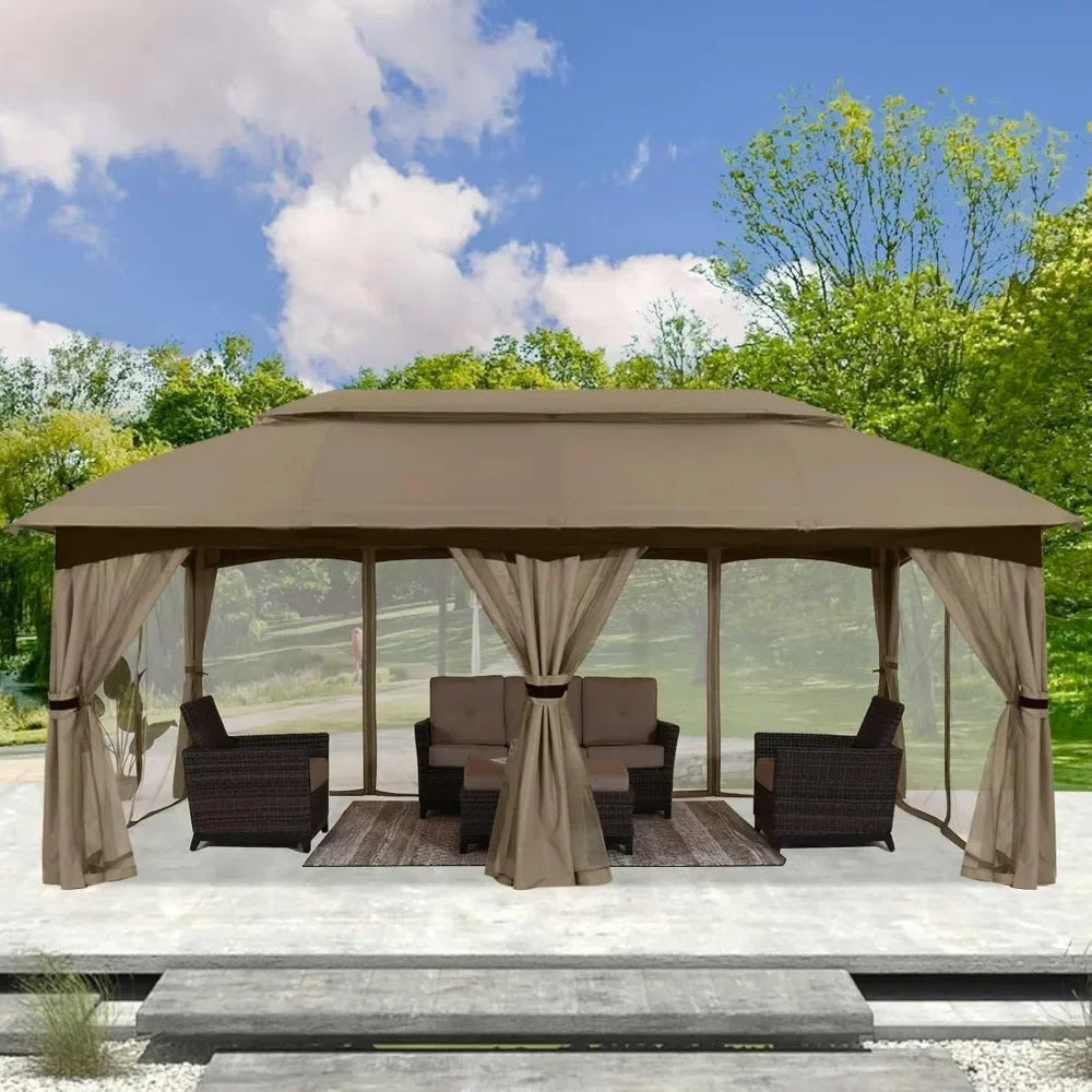 Outdoor Patio Gazebo With Upgrade Steel Frame And Netting Walls
