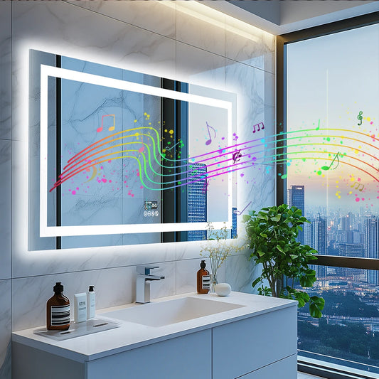 Wisfor LED Bathroom Mirror With Lights Dimmable Bluetooth Digital Display