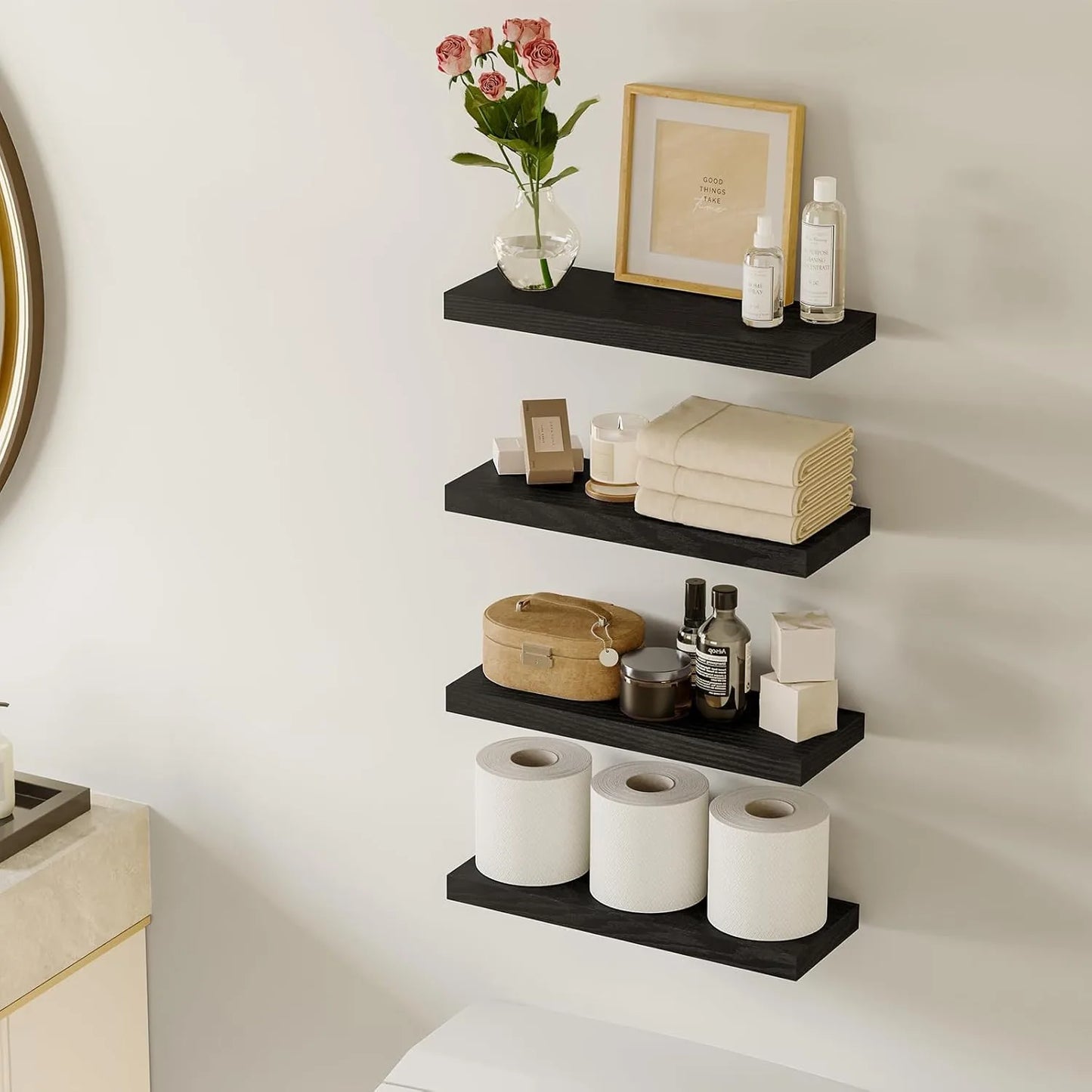 Four Pack Floating Wall Shelves For Living Room And Bedroom