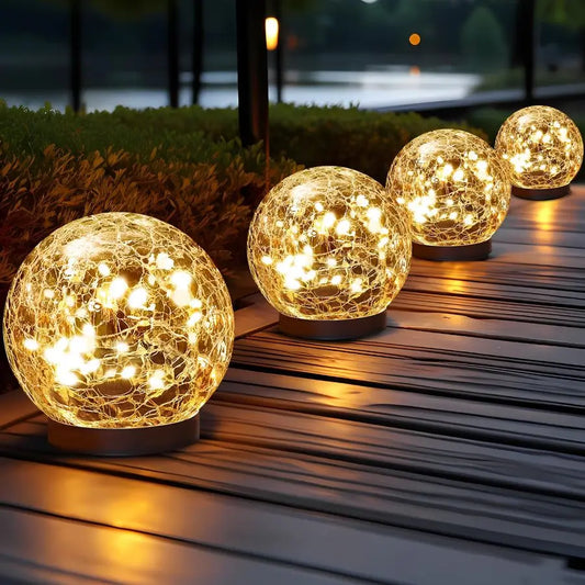 Solar Globe Lights Outdoor Waterproof Cracked Glass Ball Orbs Garden