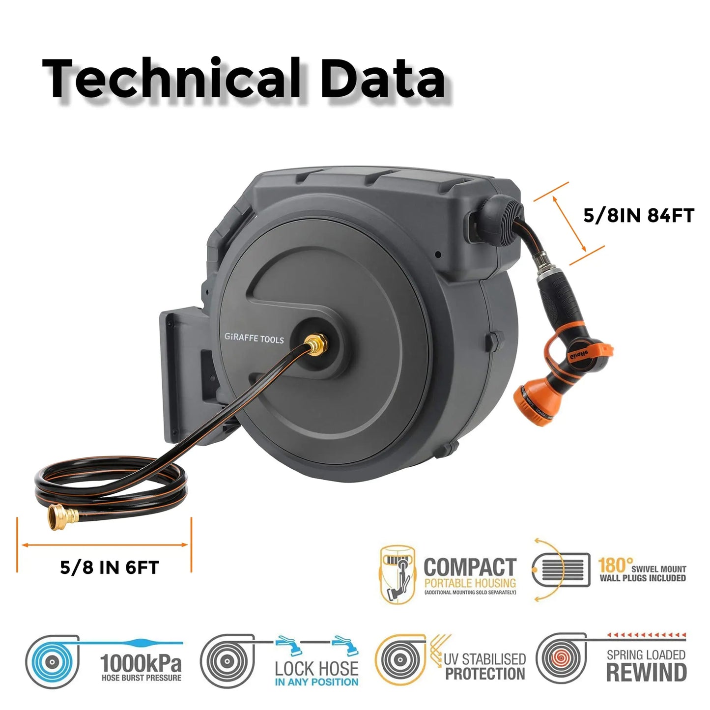 Giraffe Tools AW40 Retractable Hose Reel Wall Mount With Auto Rewind