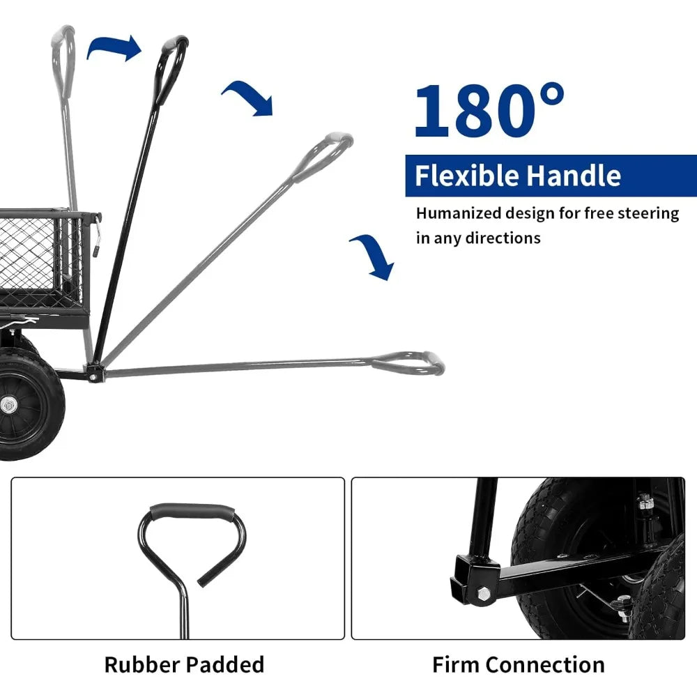 Flat Free Tire Garden Cart Steel Rotating Handle 4 CuFt