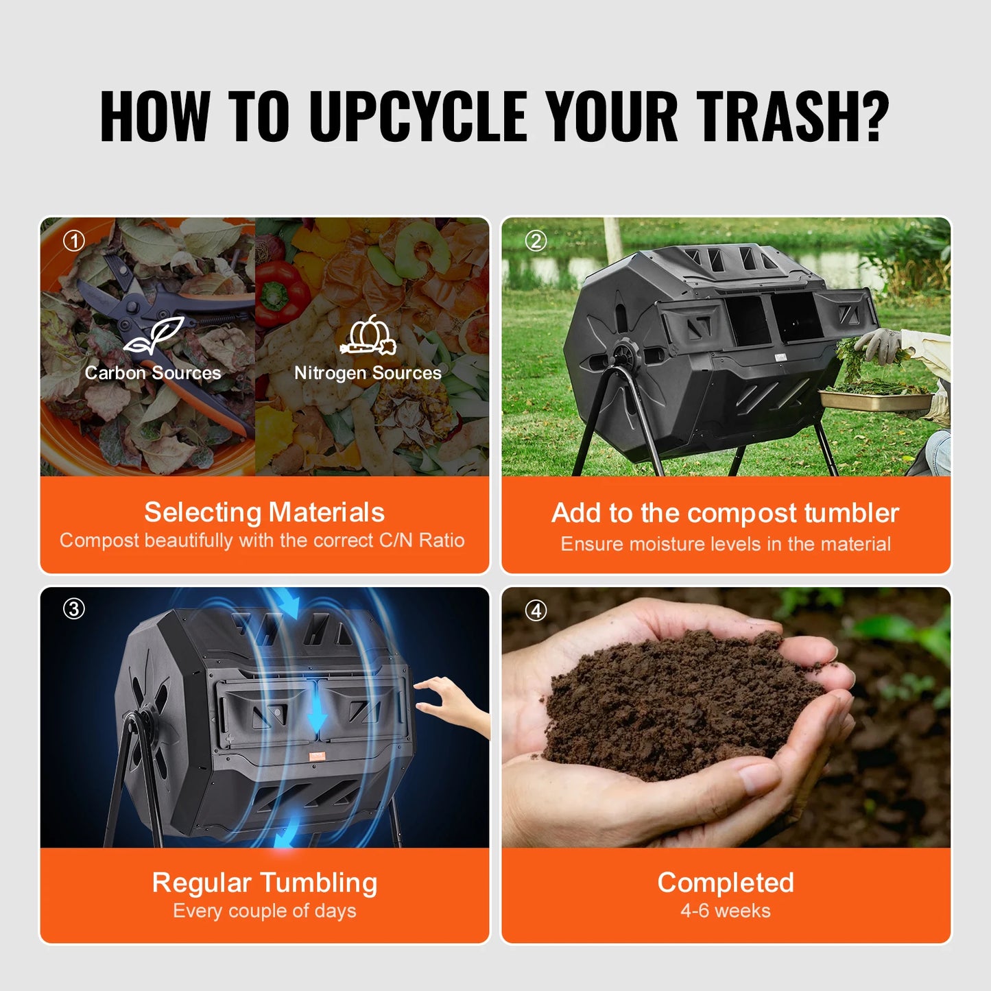 Compost Bin Dual Chamber Tumbler BPA Free For Garden Yard