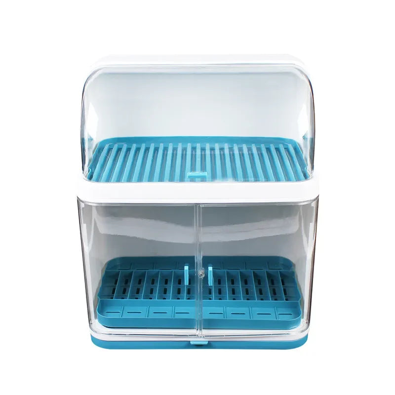 Two Layer Kitchen Cutlery Rack With Dish Drying Lid